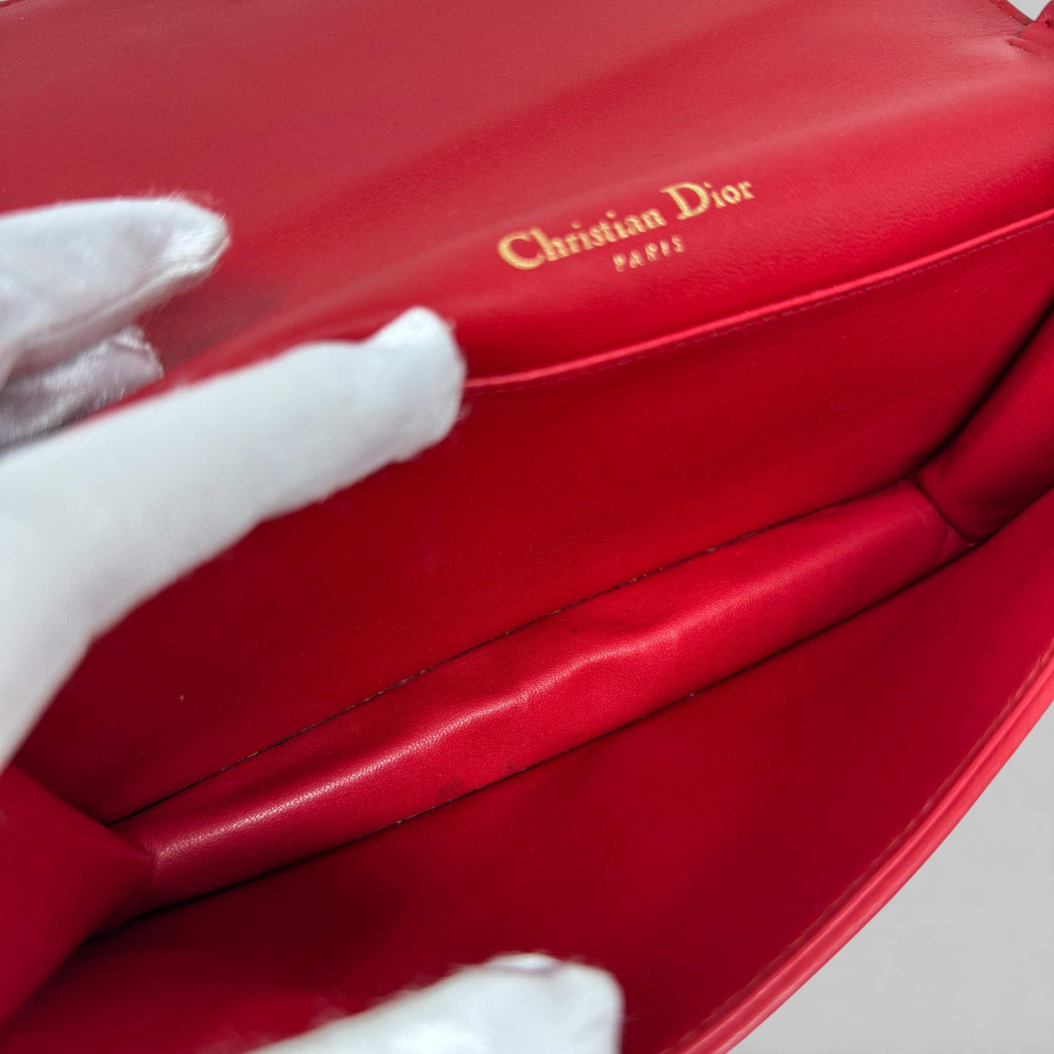 Dior Red Lady Dior Pouch with Chain