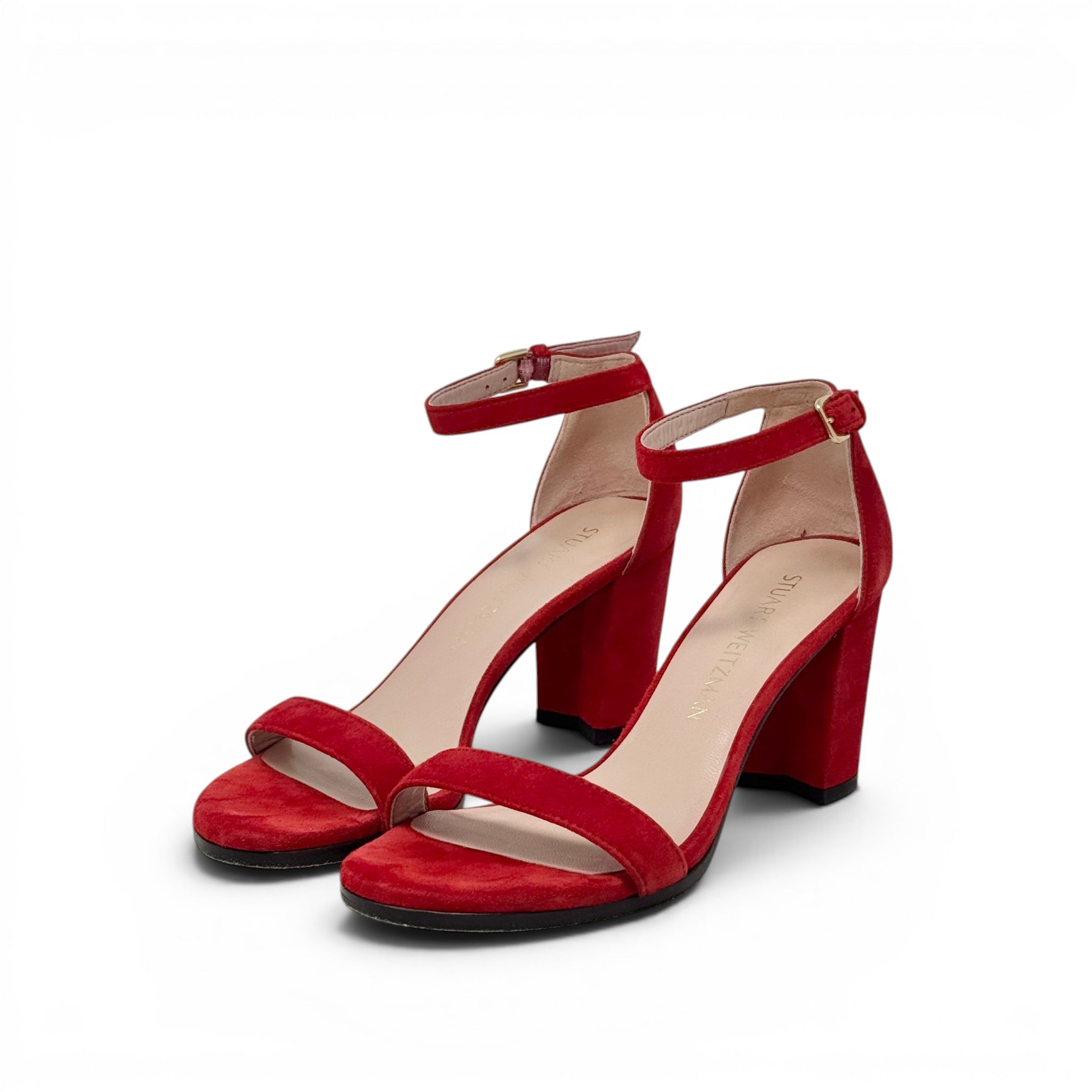 Stuart Weitzman Red Suede Block-heel Sandals