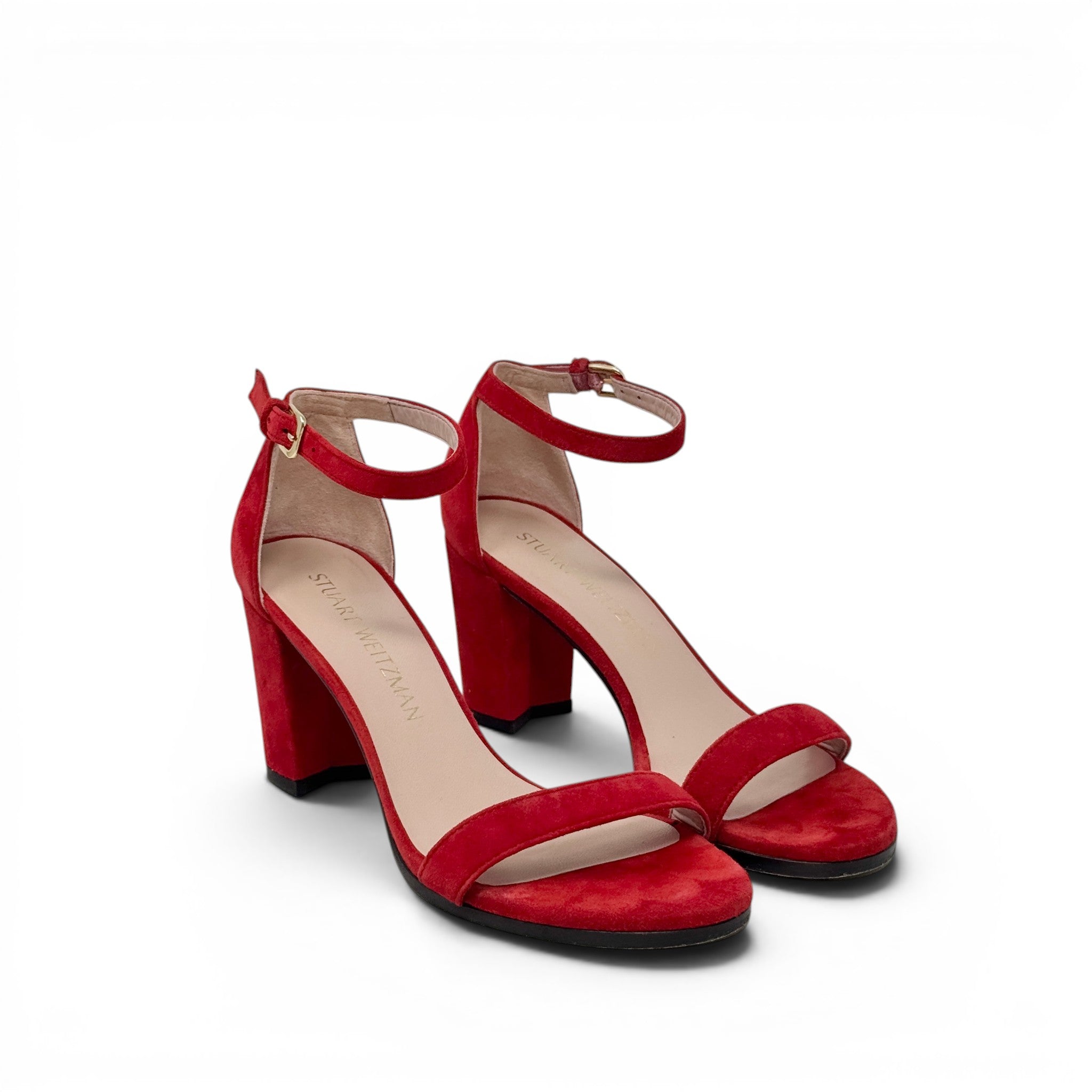 Stuart Weitzman Red Suede Block-heel Sandals