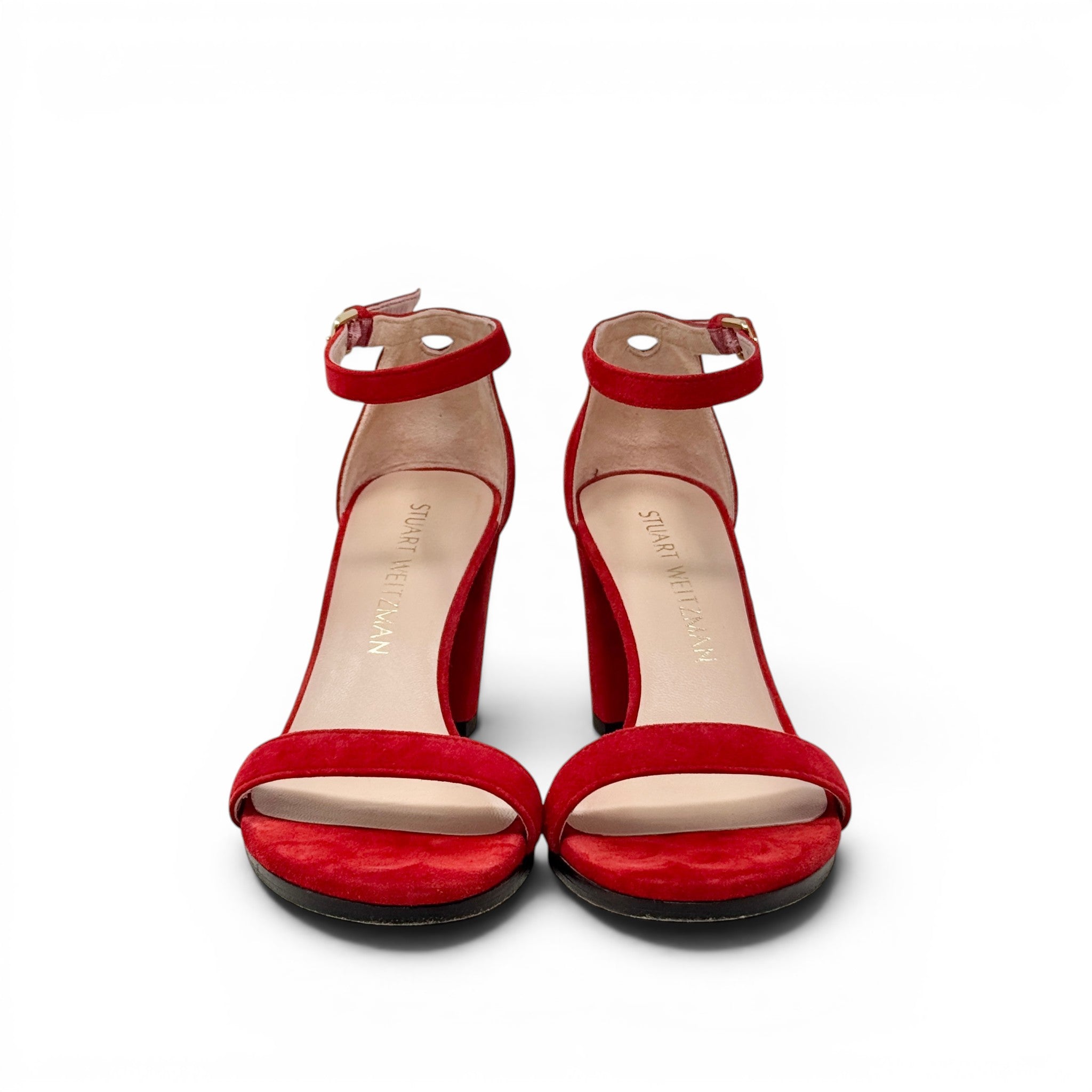 Stuart Weitzman Red Suede Block-heel Sandals