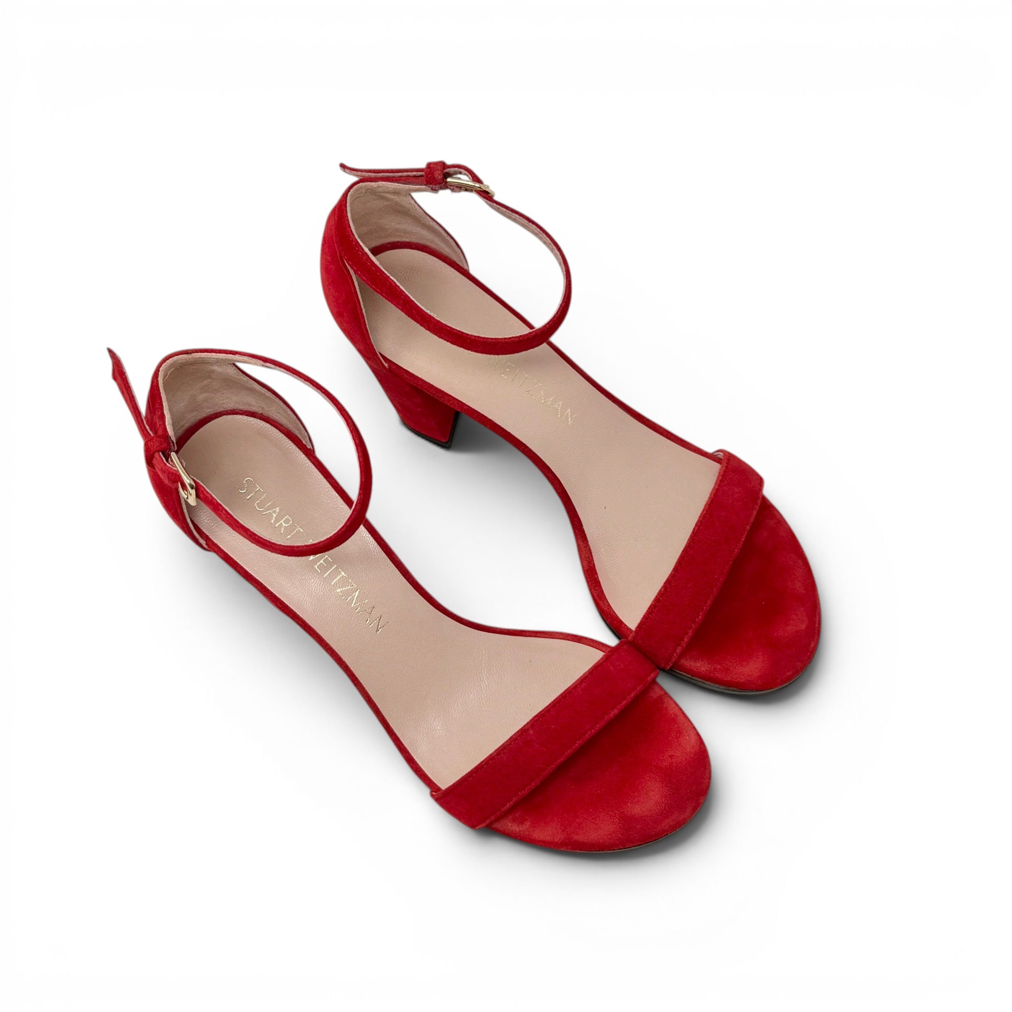 Stuart Weitzman Red Suede Block-heel Sandals