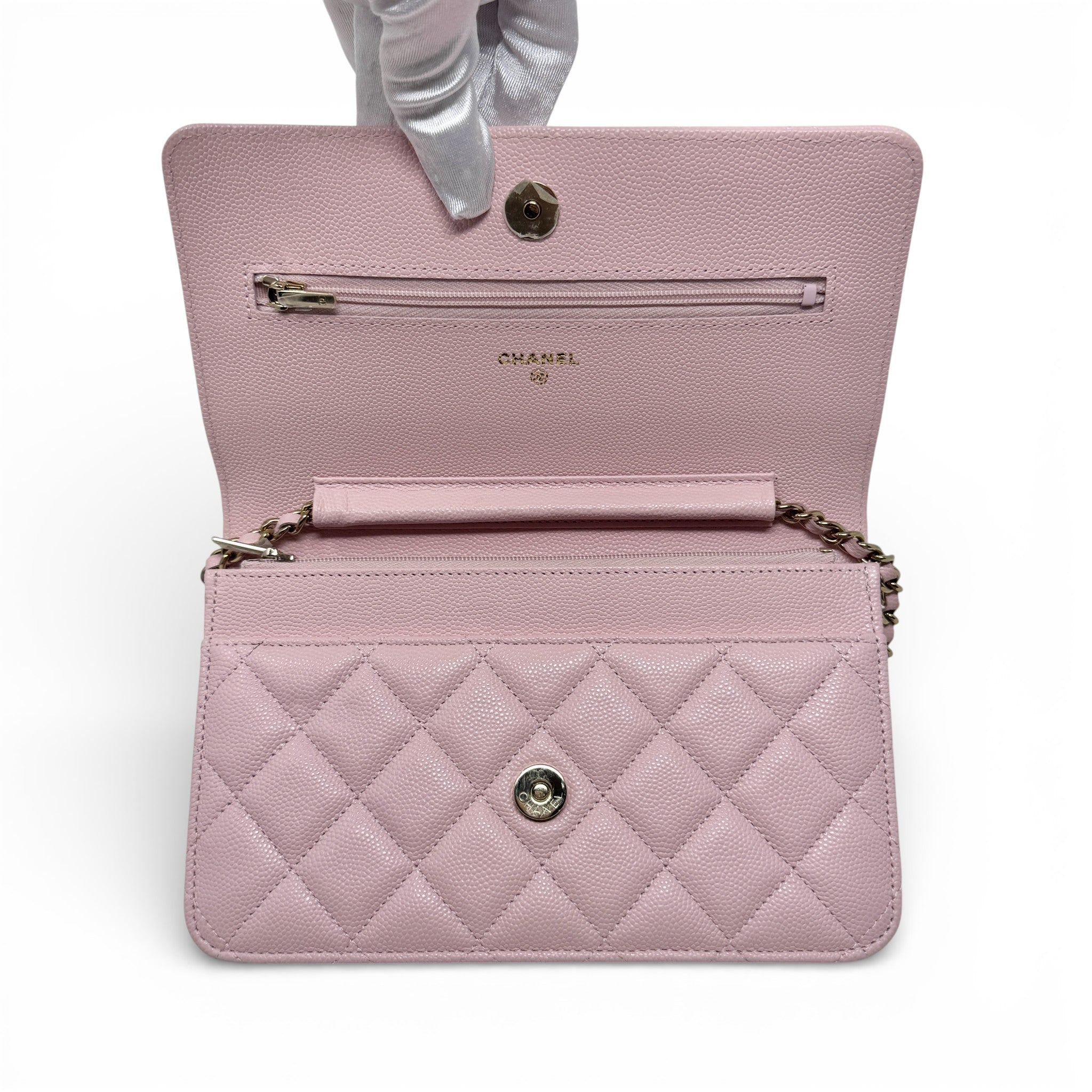 Chanel Pink Caviar Classic Wallet On Chain