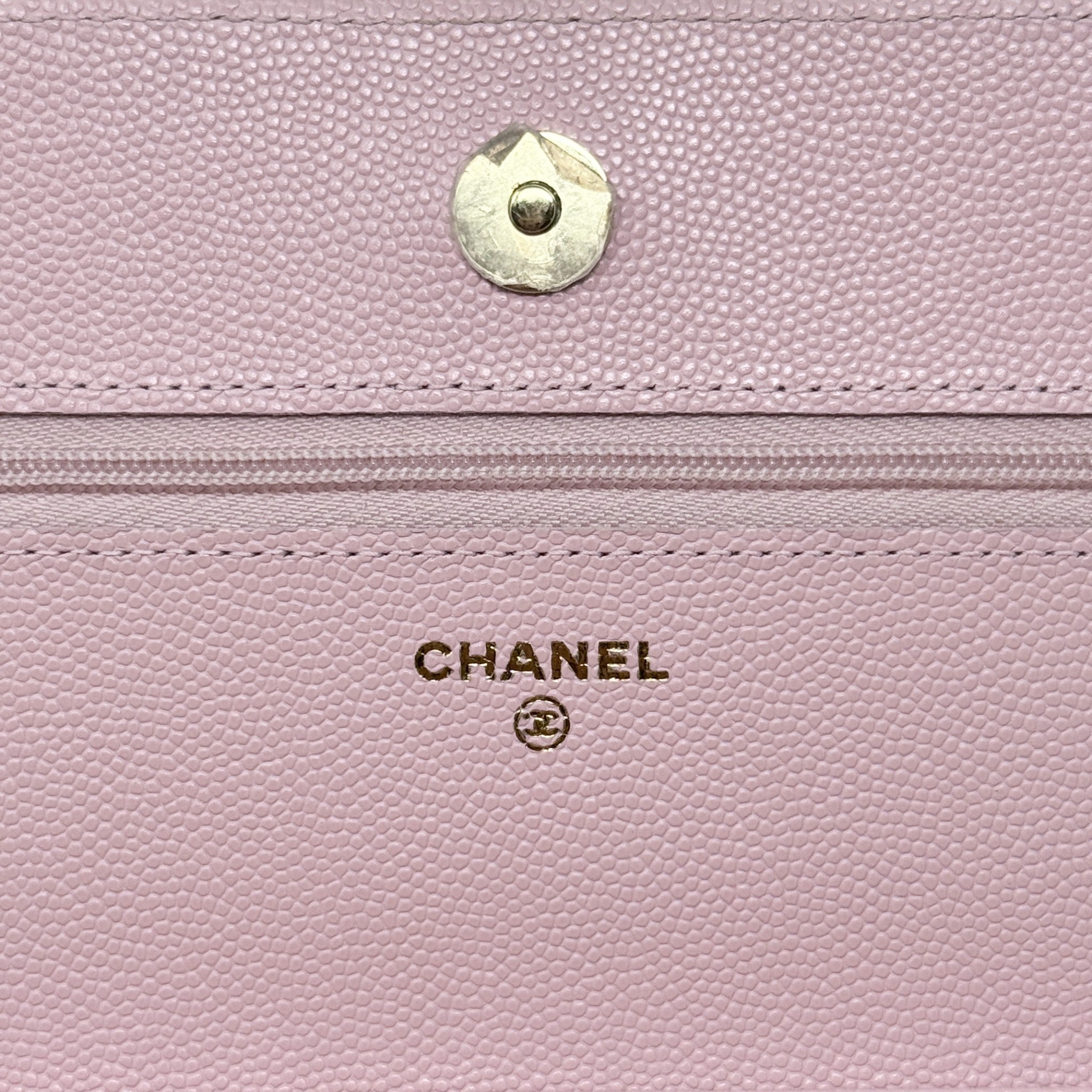 Chanel Pink Caviar Classic Wallet On Chain