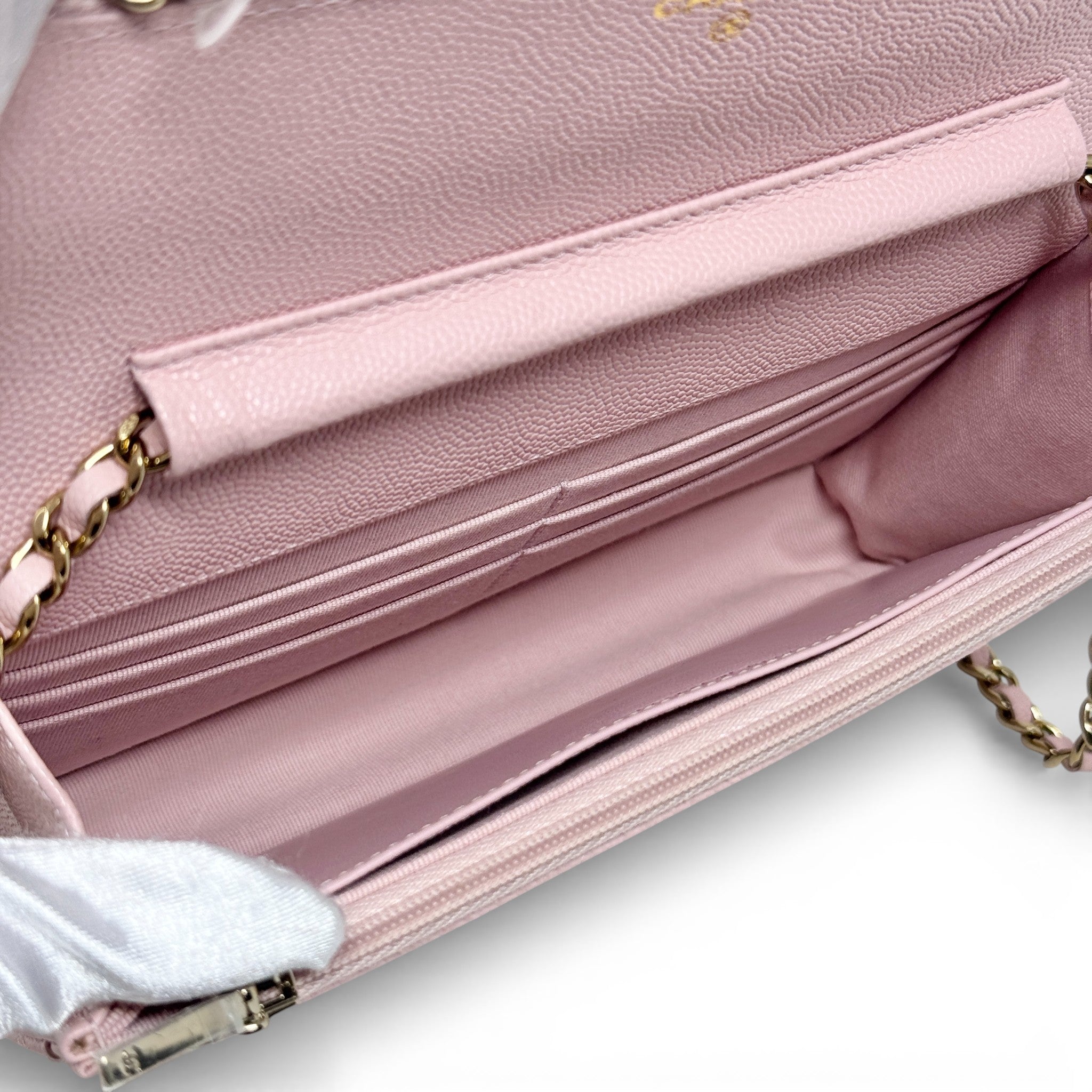 Chanel Pink Caviar Classic Wallet On Chain