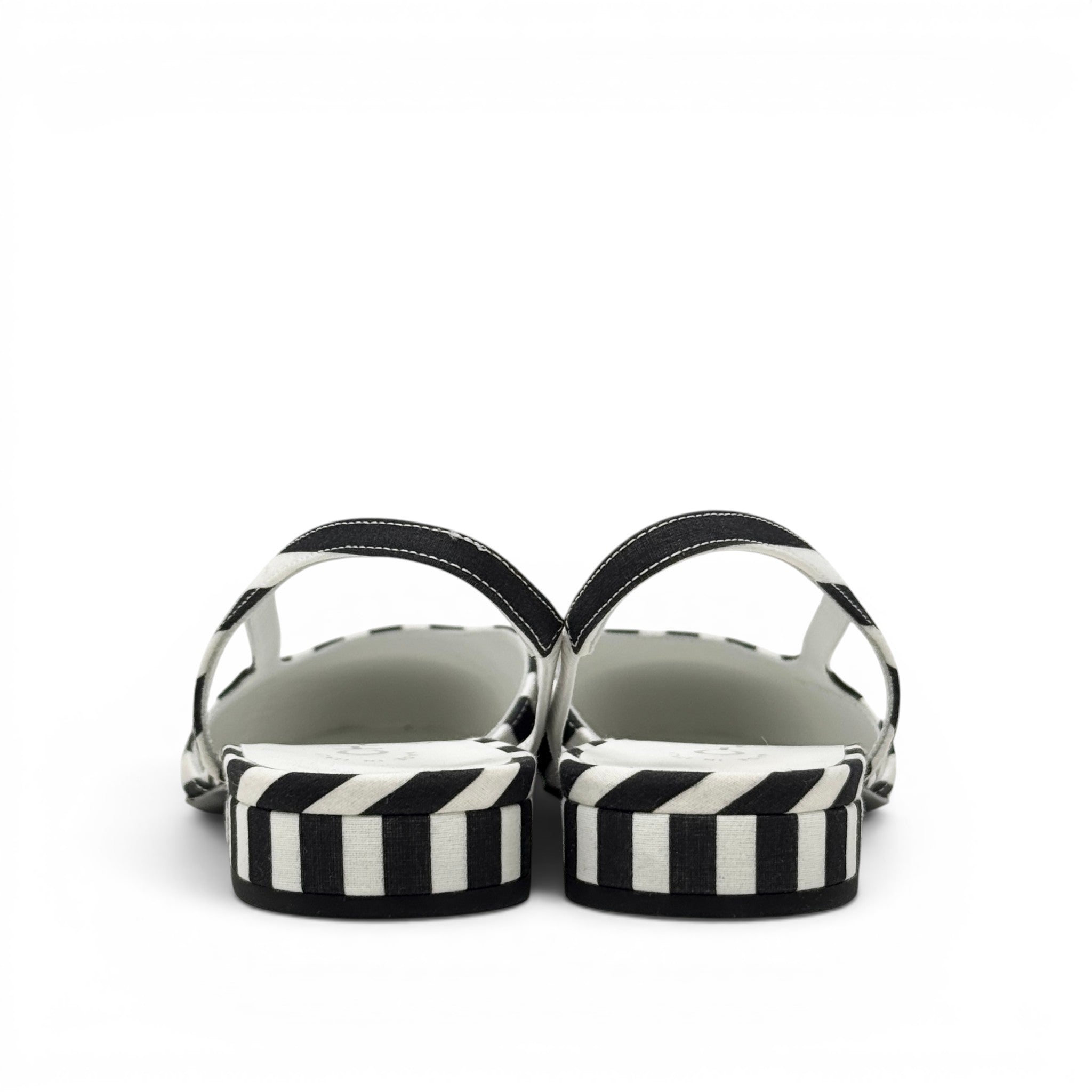 Chanel Striped Cap Toe CC Slingback Flats 37.5