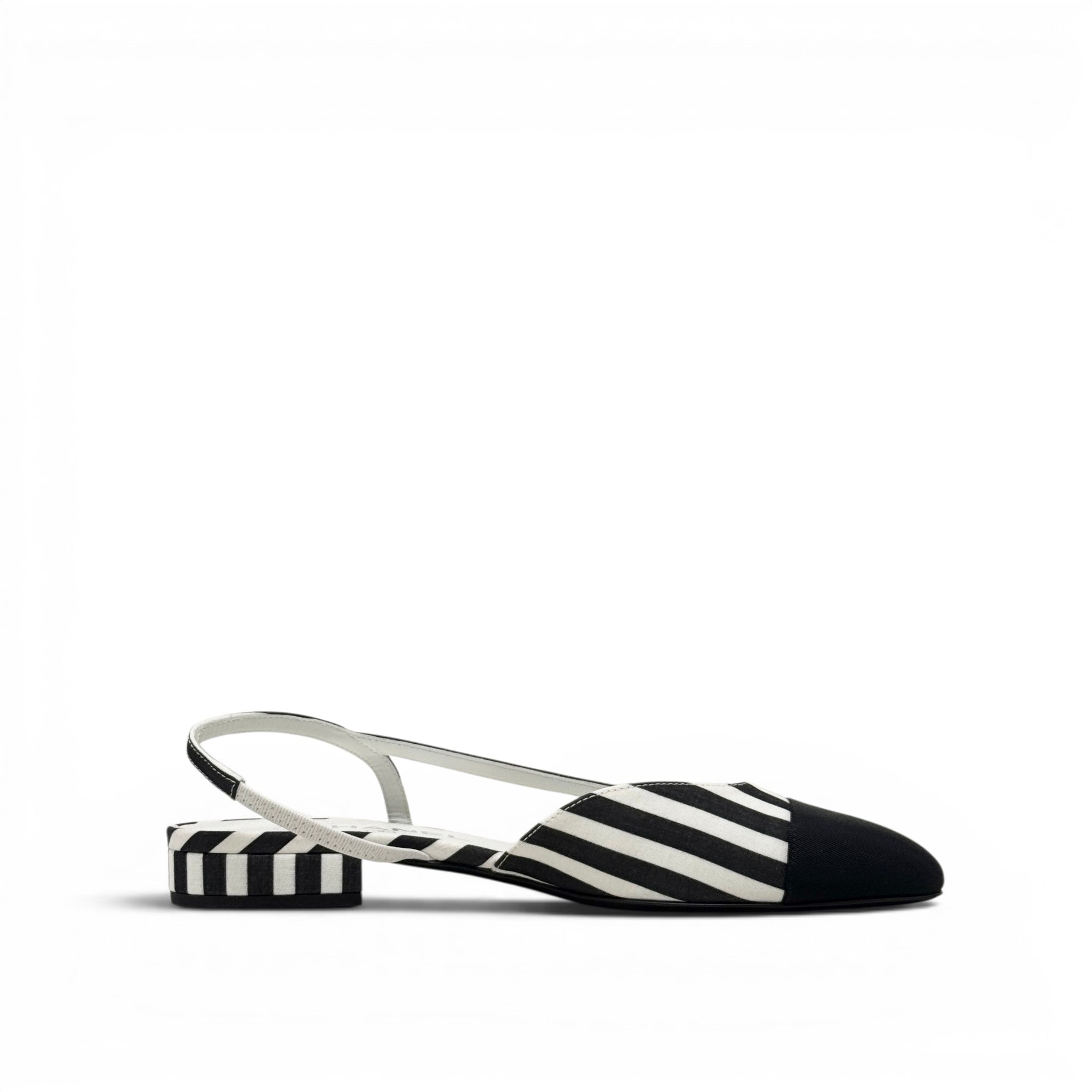 Chanel Striped Cap Toe CC Slingback Flats 37.5
