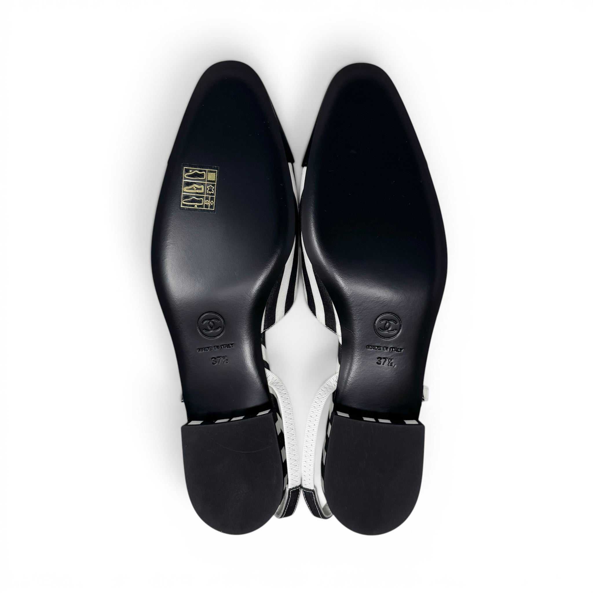 Chanel Striped Cap Toe CC Slingback Flats 37.5