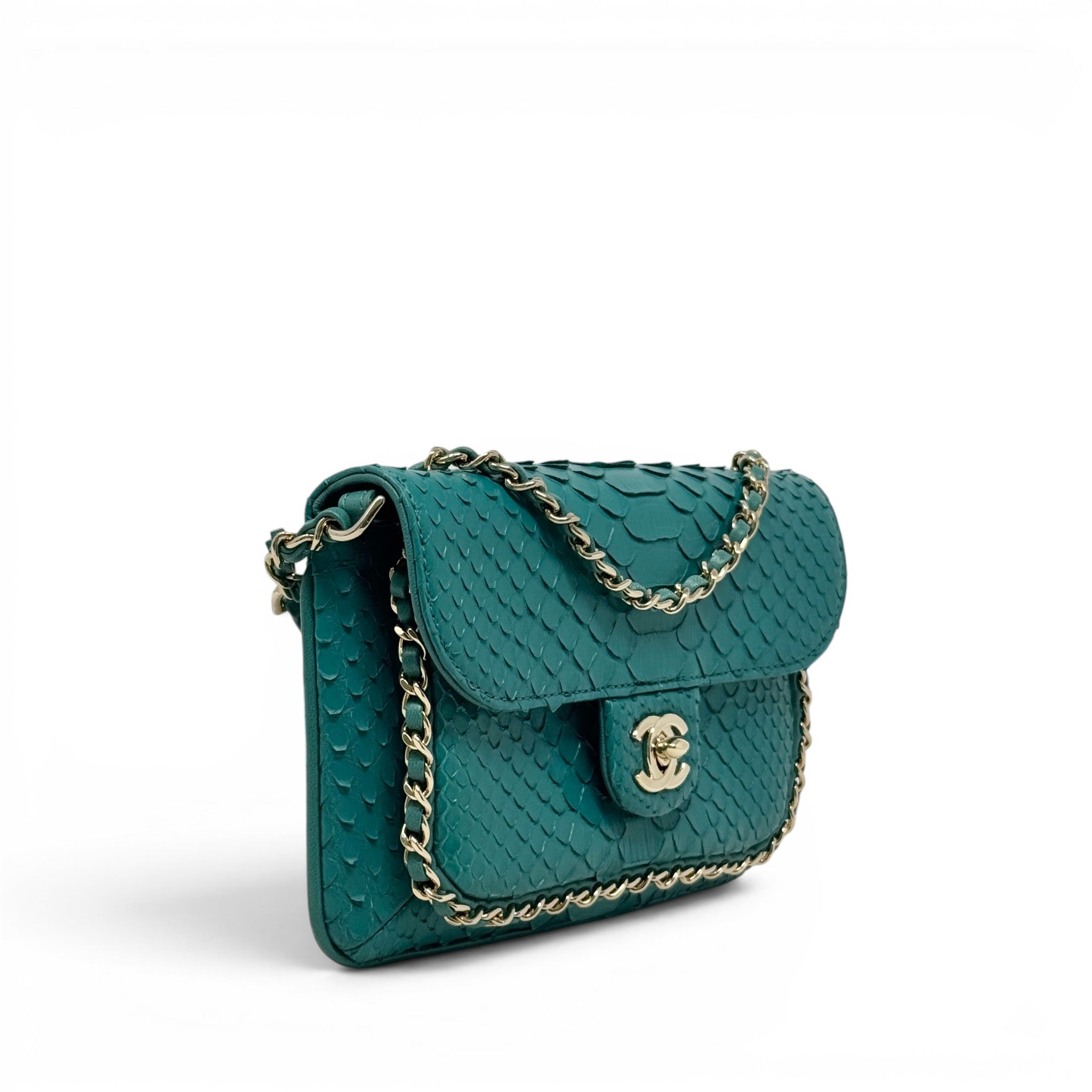 Chanel Green Python Chain Pocket Flap