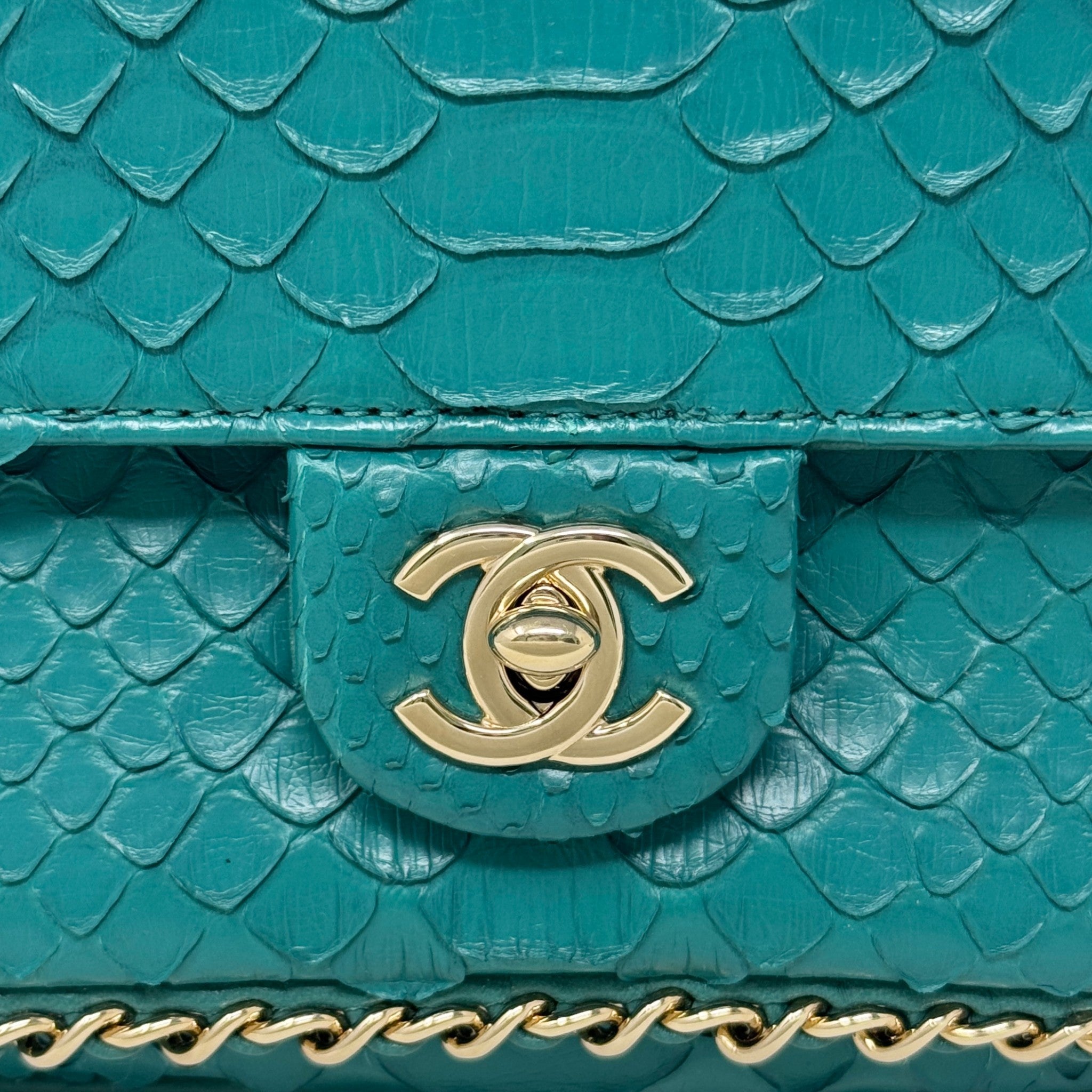 Chanel Green Python Chain Pocket Flap