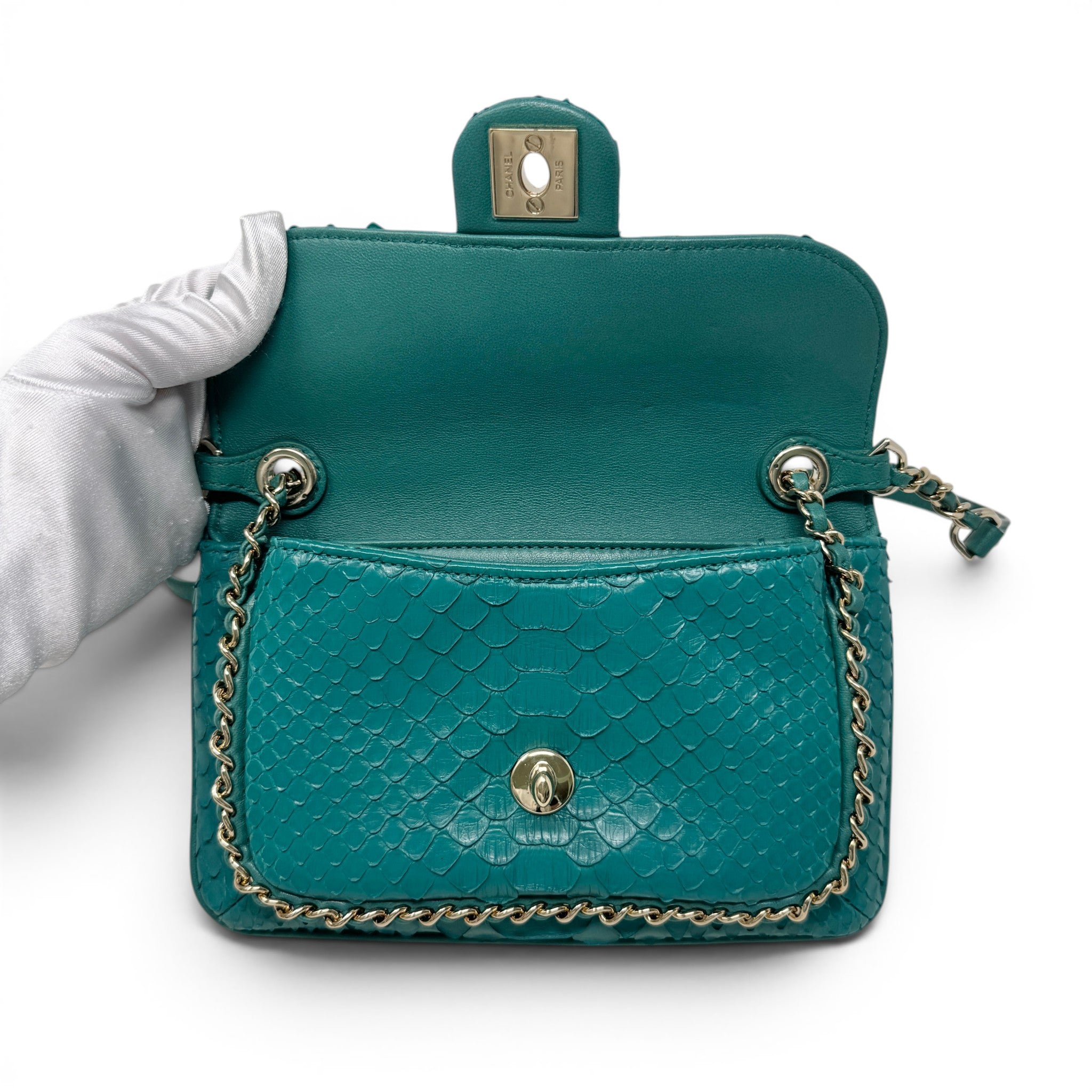 Chanel Green Python Chain Pocket Flap