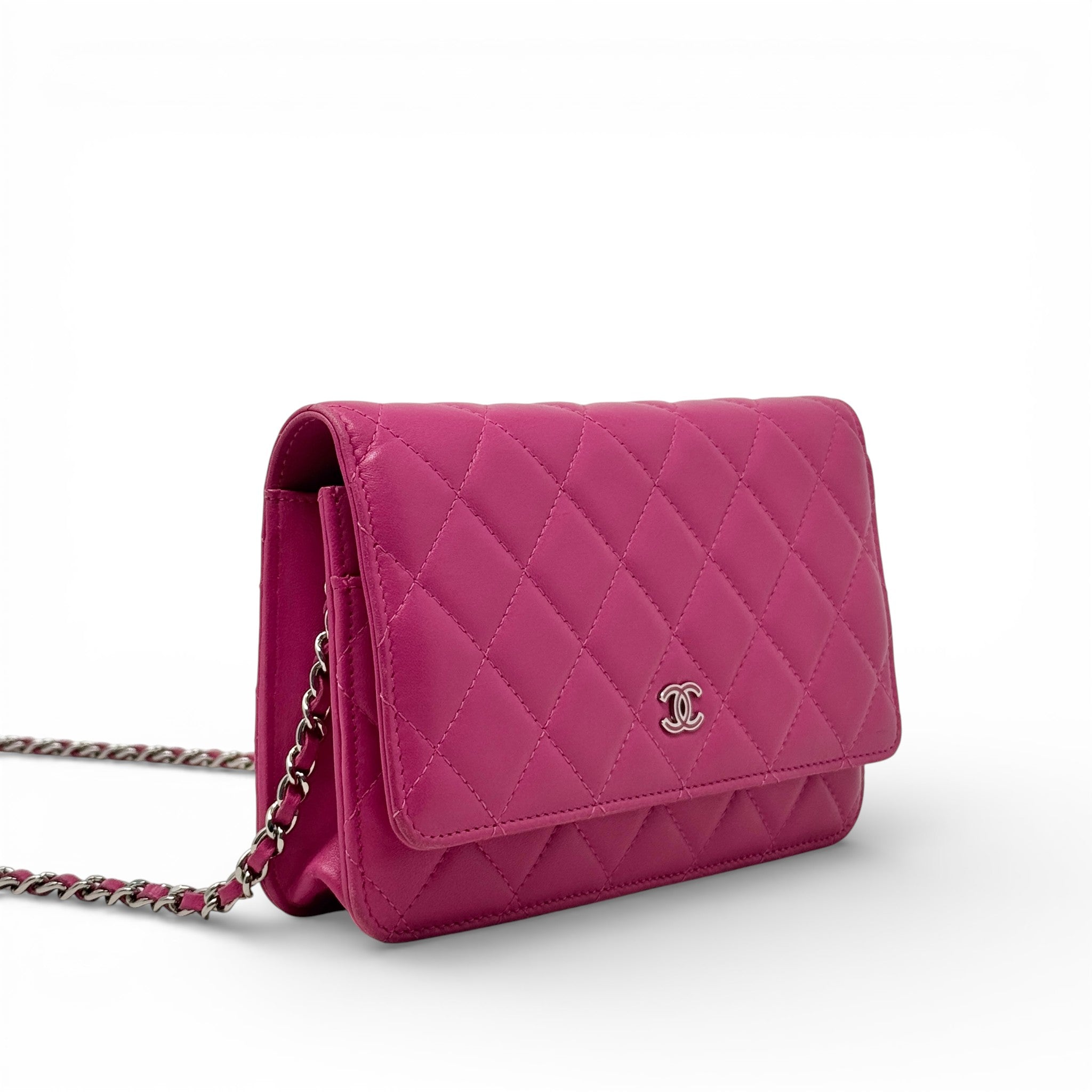 Chanel Pink Lambskin Classic Wallet On Chain