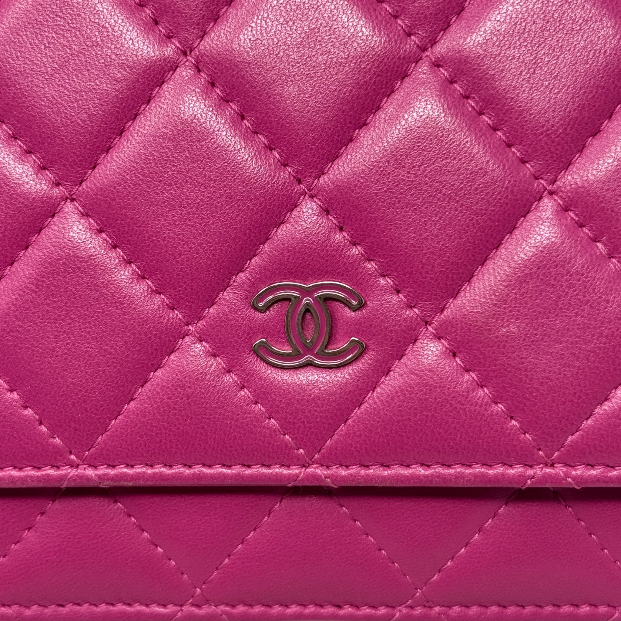 Chanel Pink Lambskin Classic Wallet On Chain