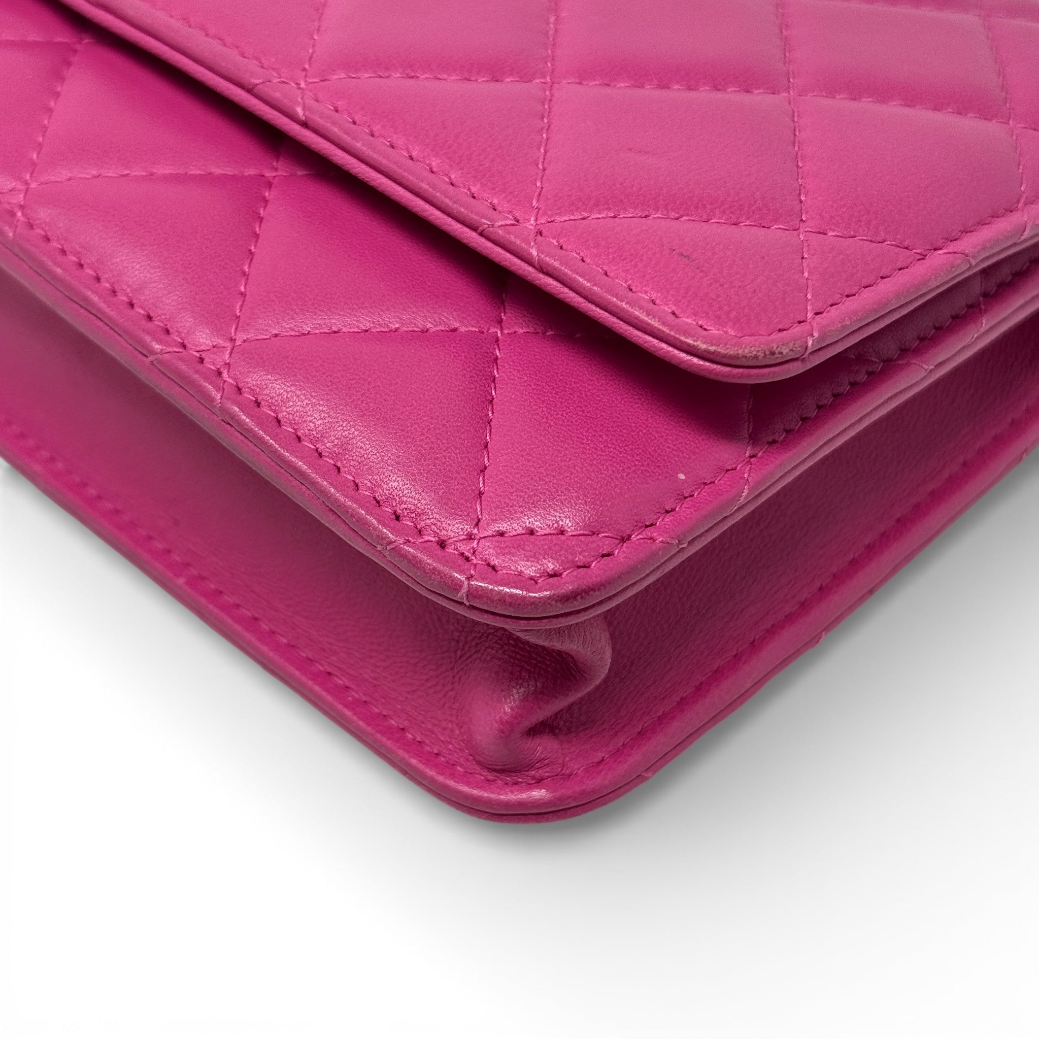 Chanel Pink Lambskin Classic Wallet On Chain