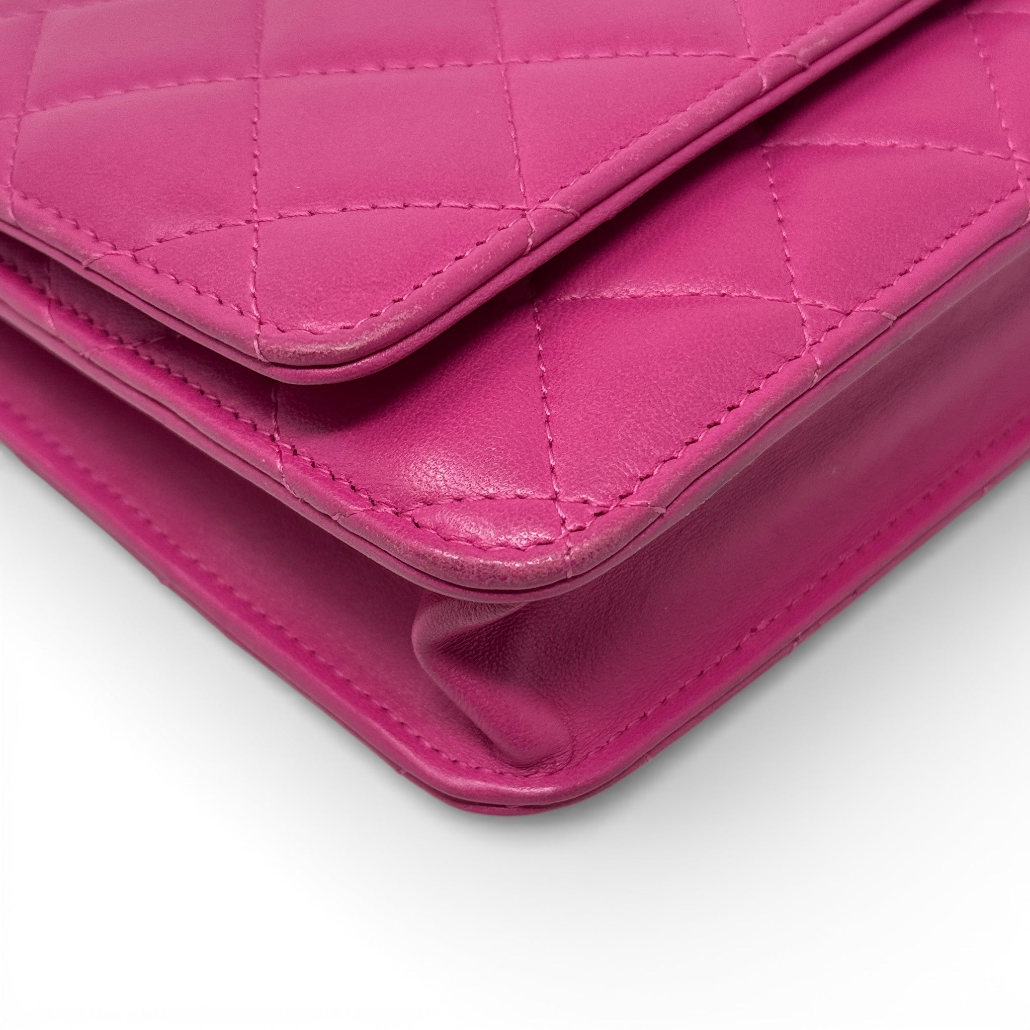 Chanel Pink Lambskin Classic Wallet On Chain