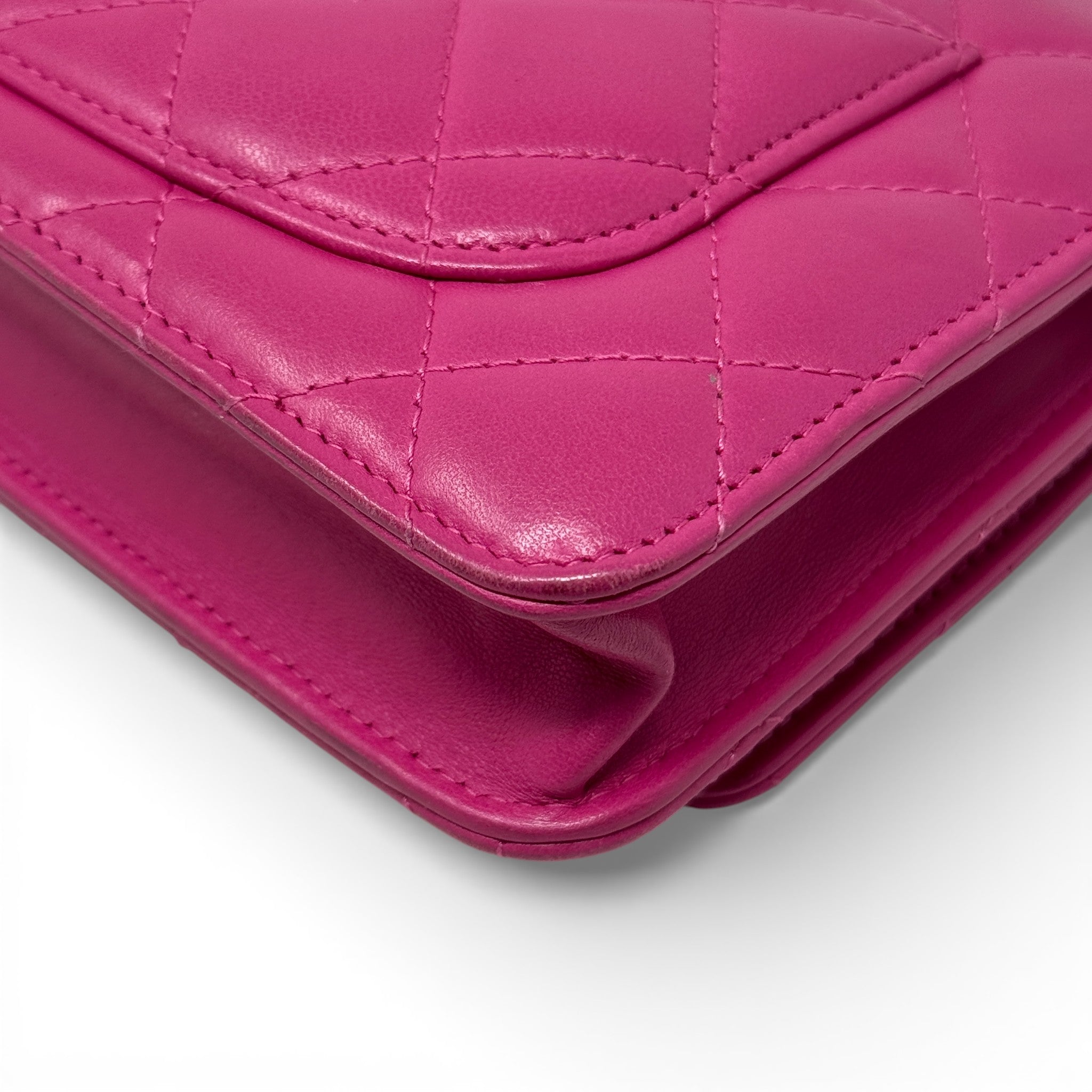 Chanel Pink Lambskin Classic Wallet On Chain