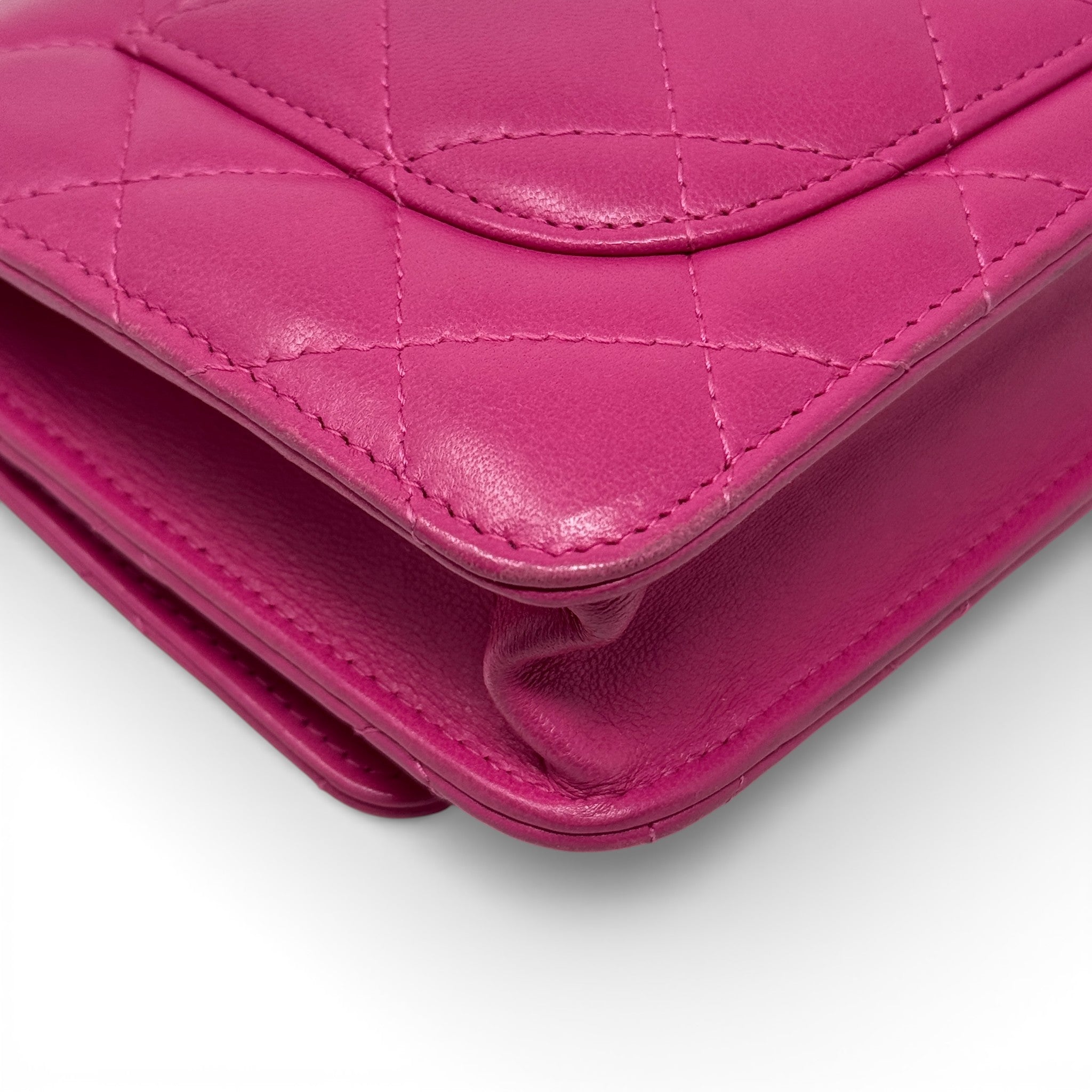 Chanel Pink Lambskin Classic Wallet On Chain