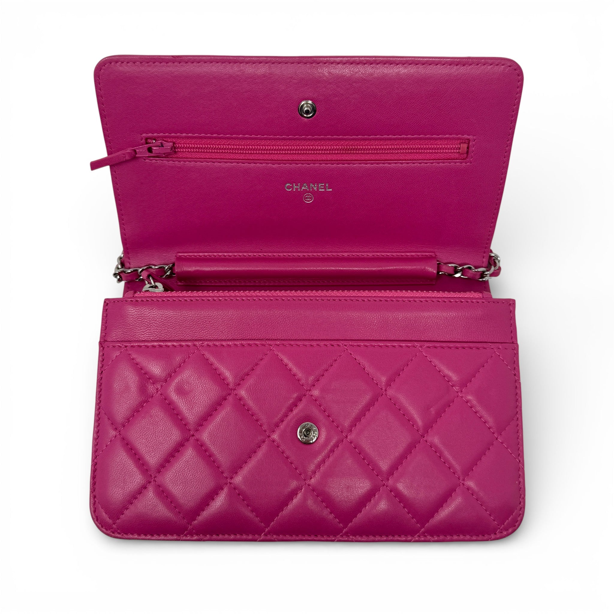 Chanel Pink Lambskin Classic Wallet On Chain