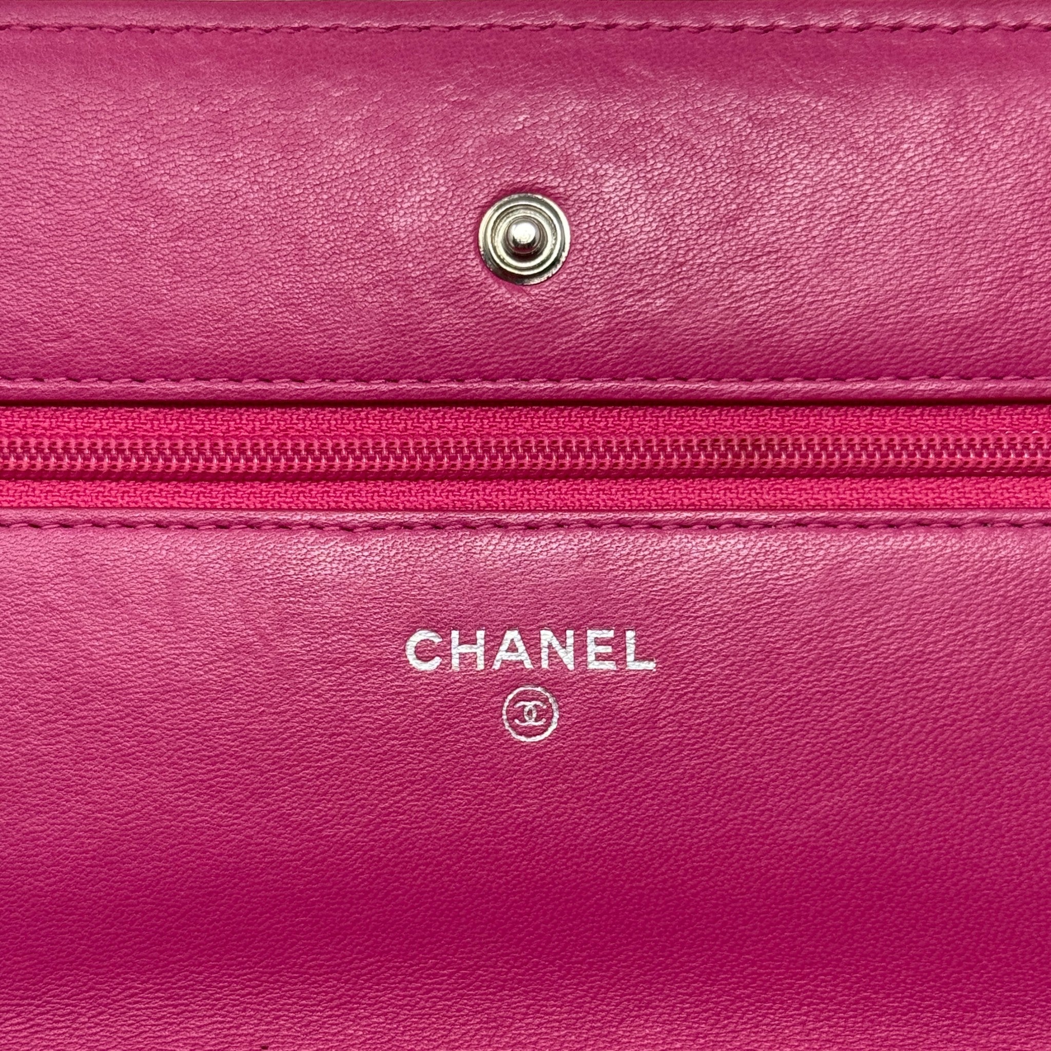 Chanel Pink Lambskin Classic Wallet On Chain