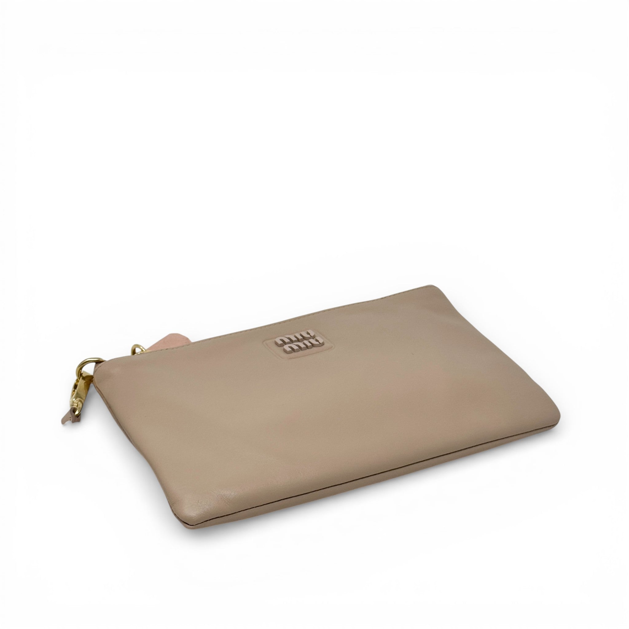 Miu Miu Beige Logo Zip Pouch