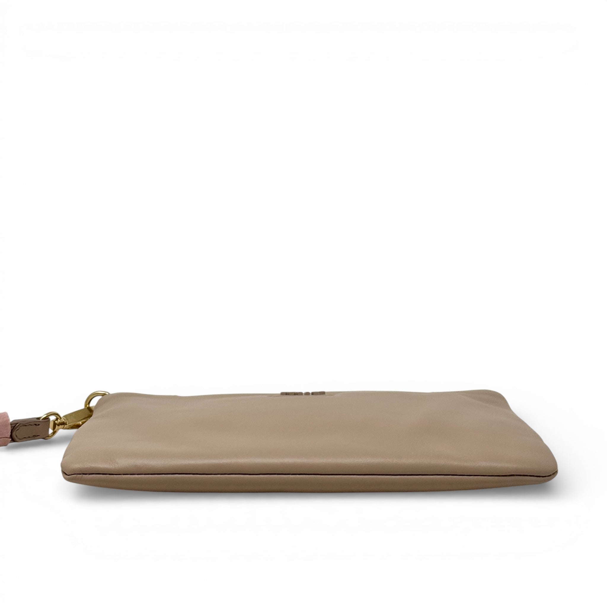 Miu Miu Beige Logo Zip Pouch