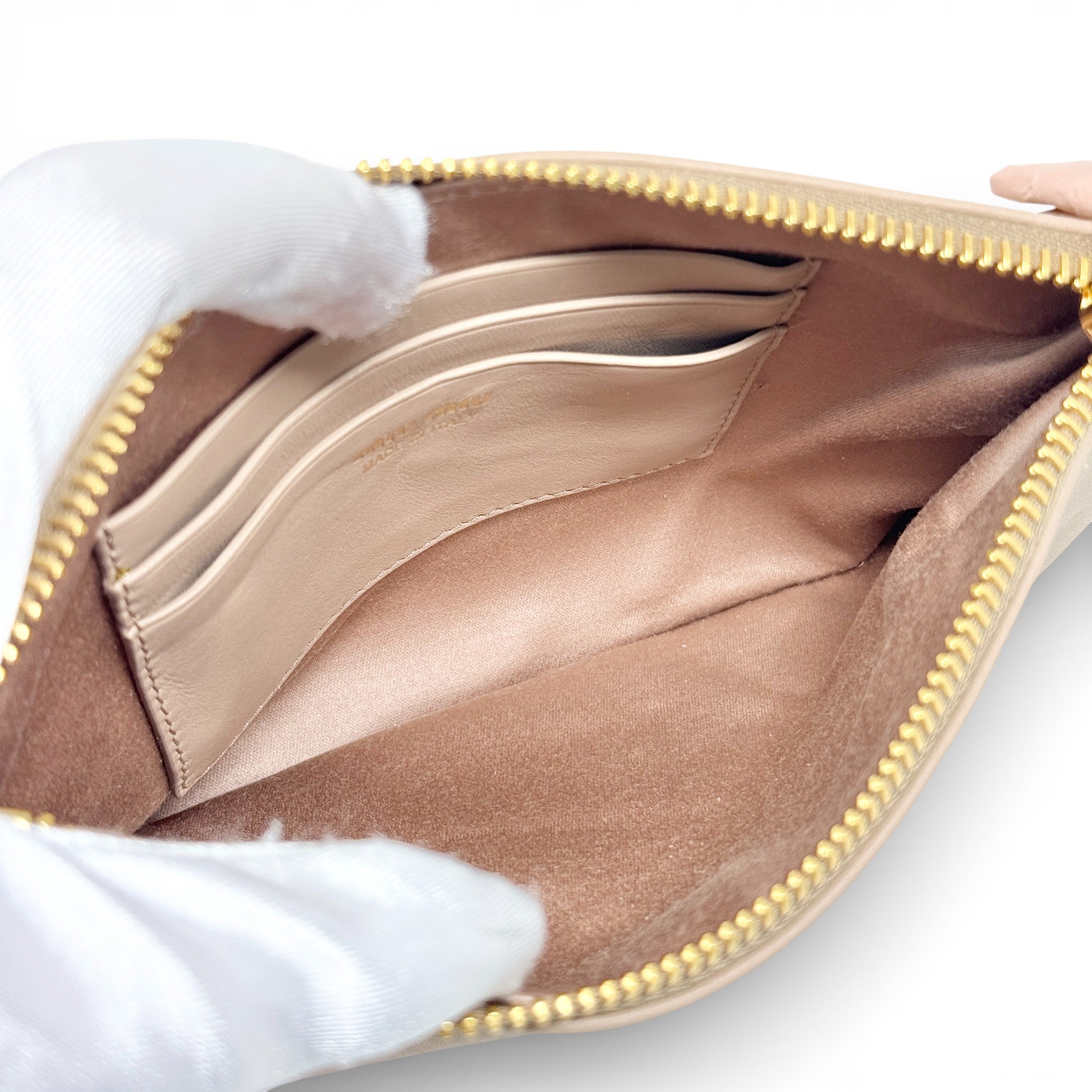 Miu Miu Beige Logo Zip Pouch