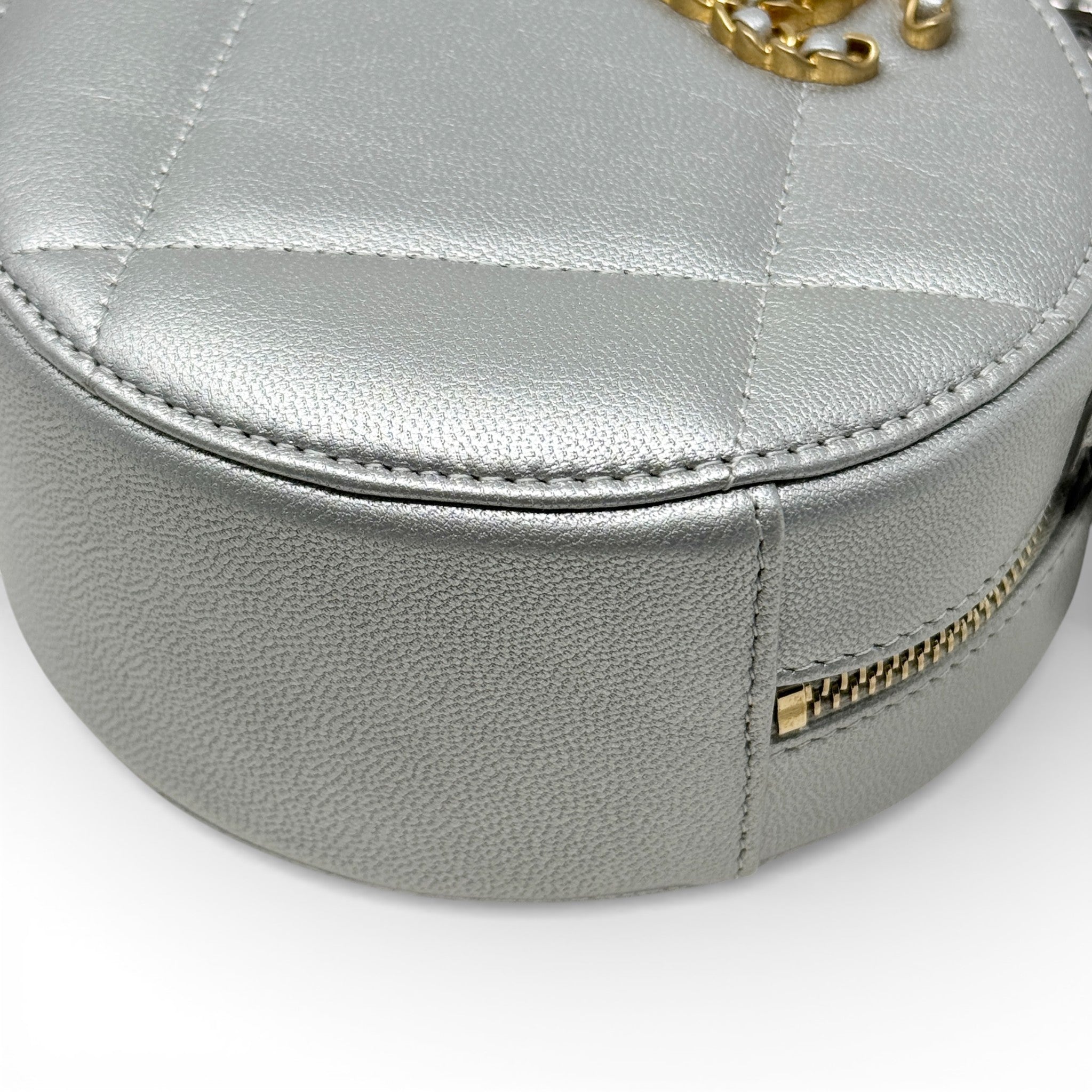 Chanel Silver 19 Round Clutch With Chain