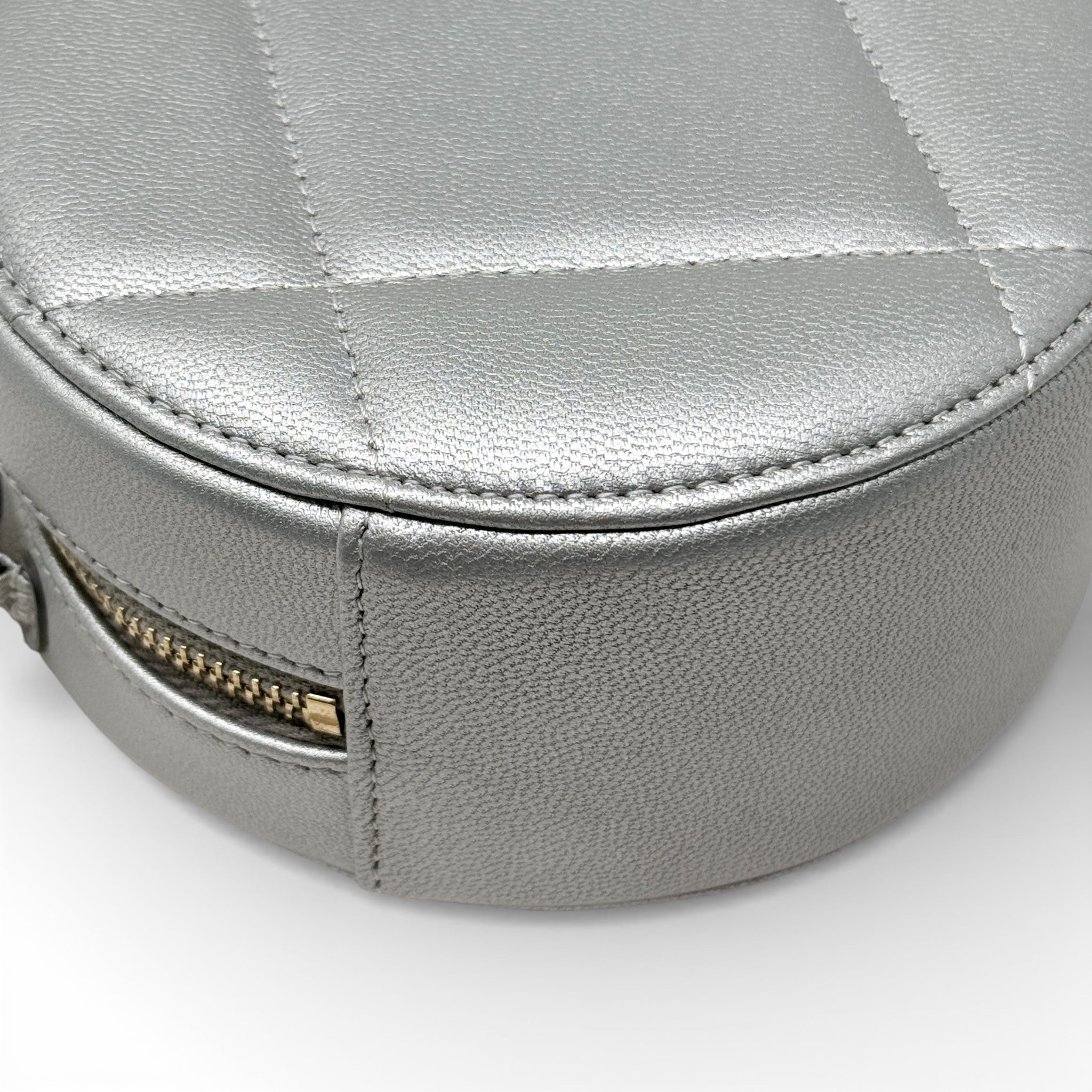 Chanel Silver 19 Round Clutch With Chain