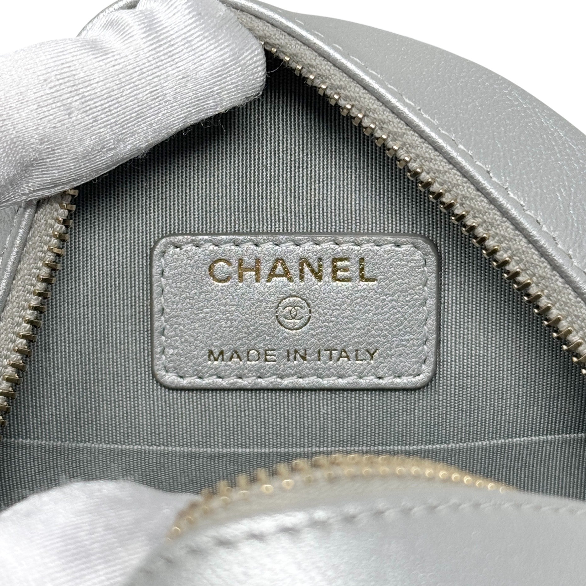 Chanel Silver 19 Round Clutch With Chain