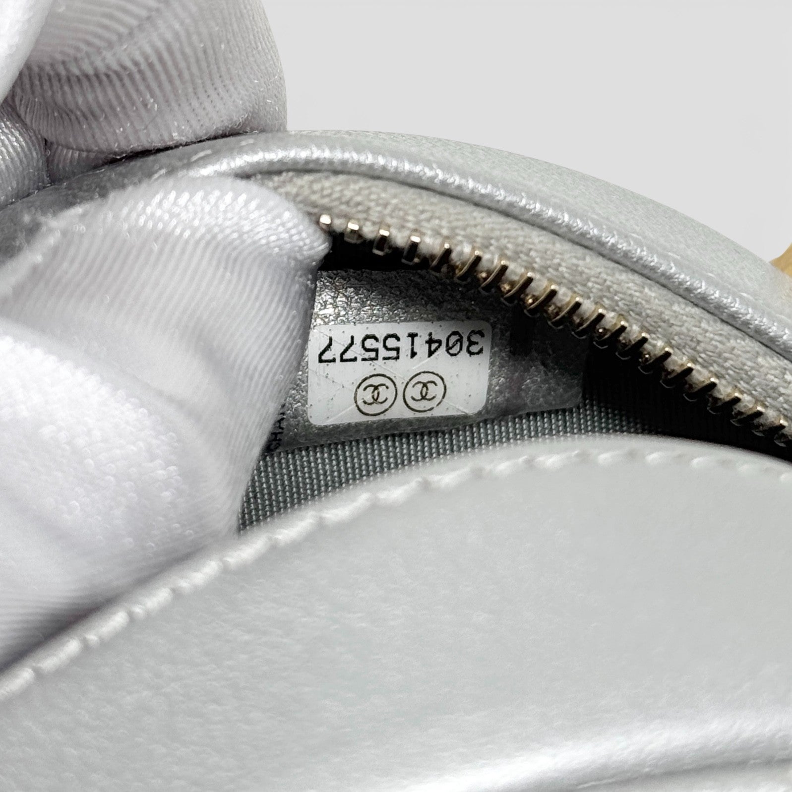 Chanel Silver 19 Round Clutch With Chain