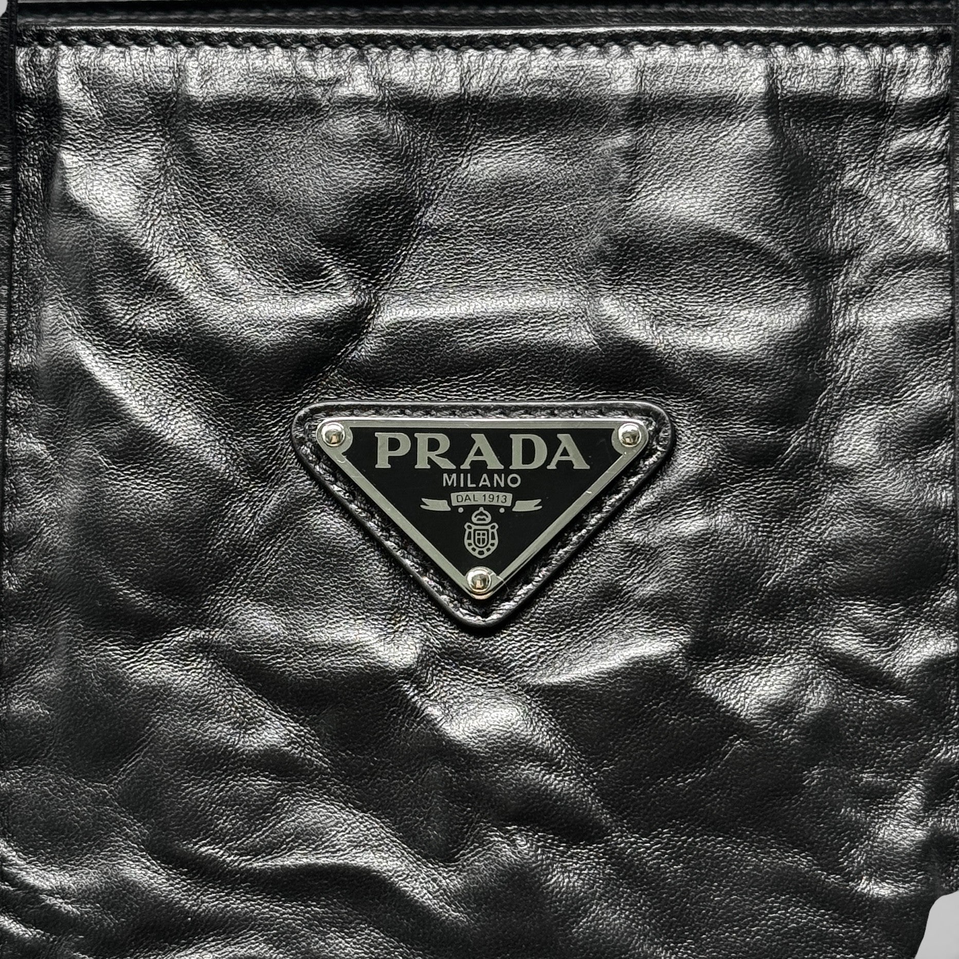 Prada Black Crinkle Nappa Leather Tote