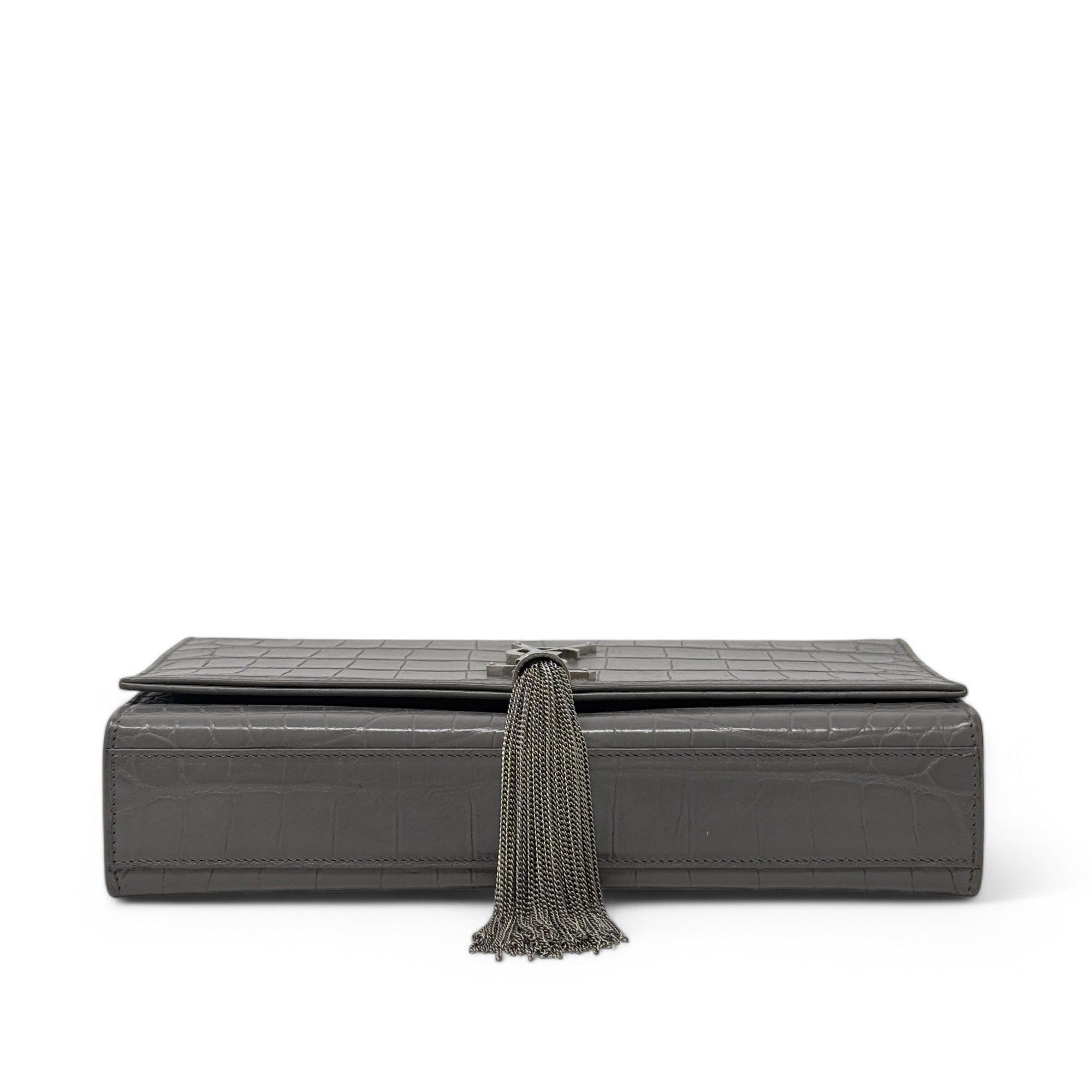 Saint Laurent Grey Croc Medium Kate Tassel Bag