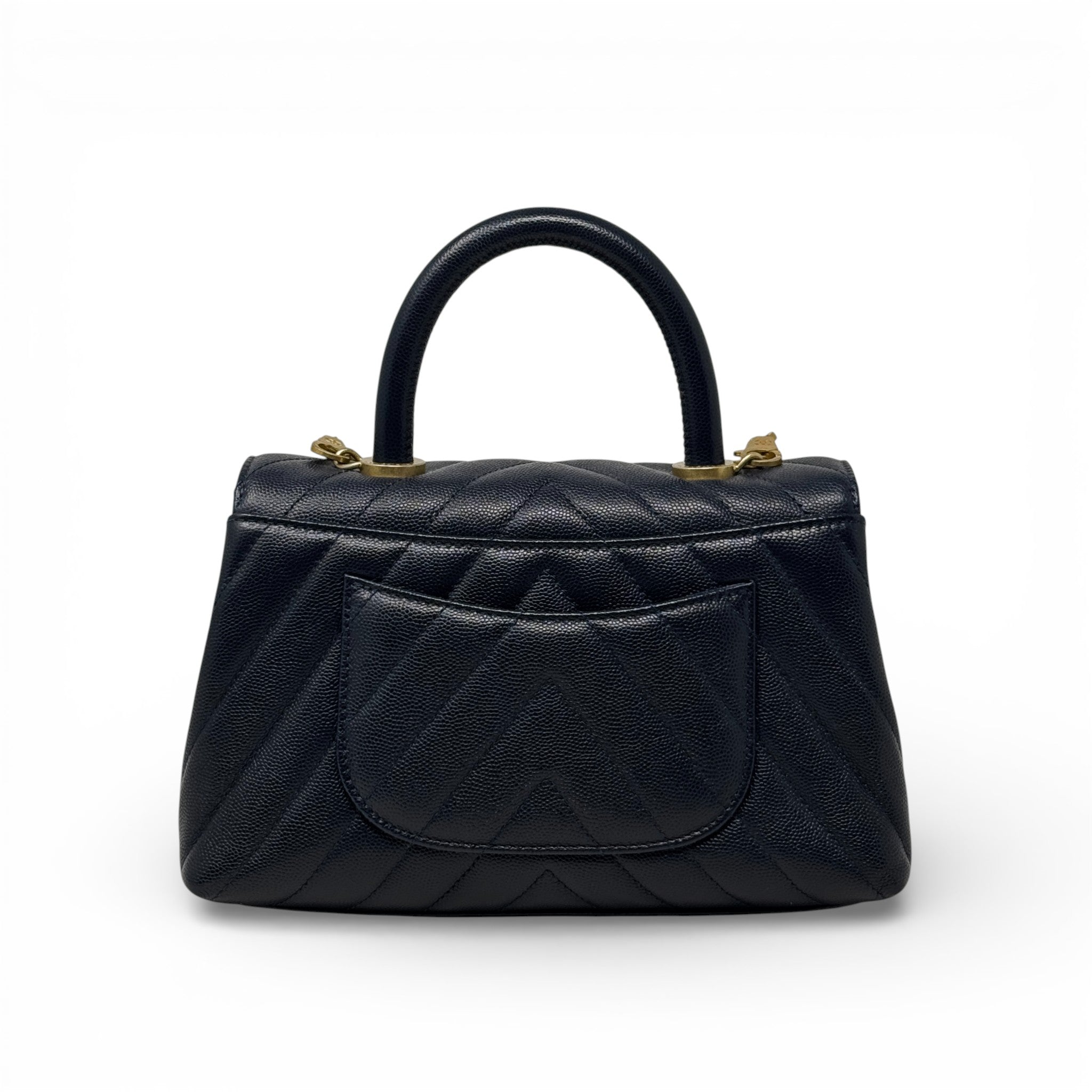 Chanel Navy Chevron Small Coco Handle