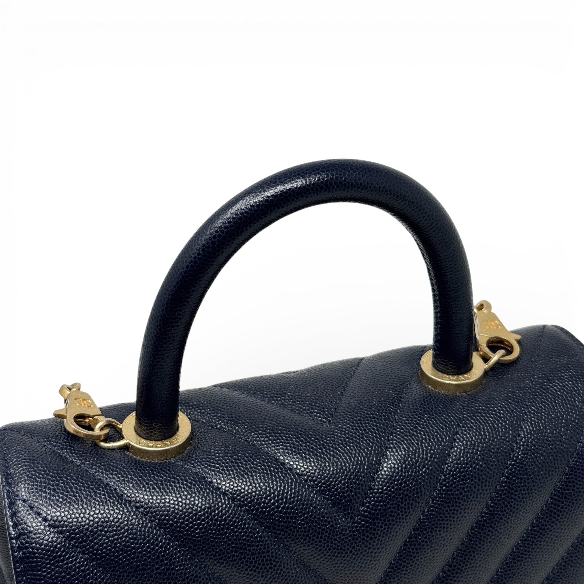 Chanel Navy Chevron Small Coco Handle