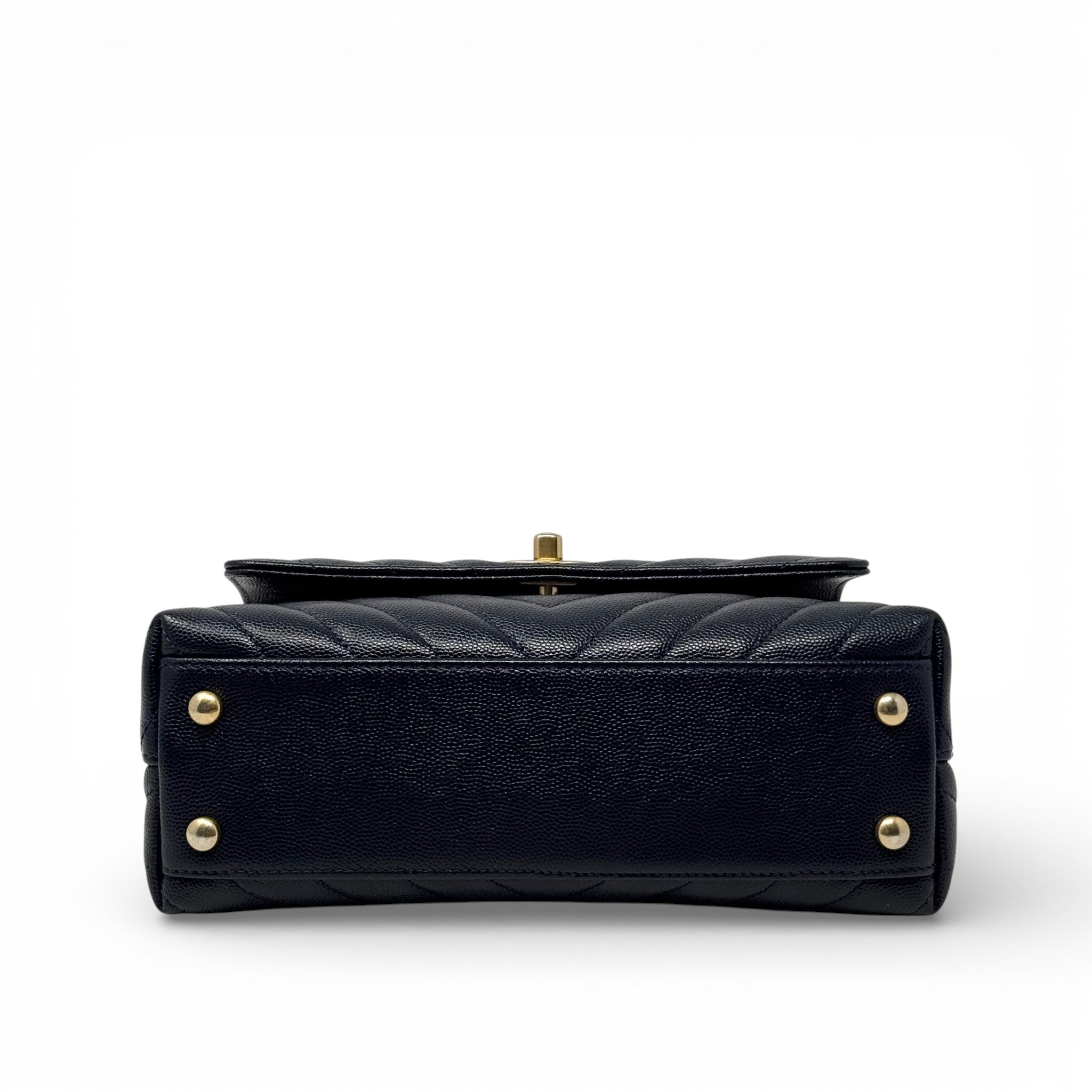 Chanel Navy Chevron Small Coco Handle