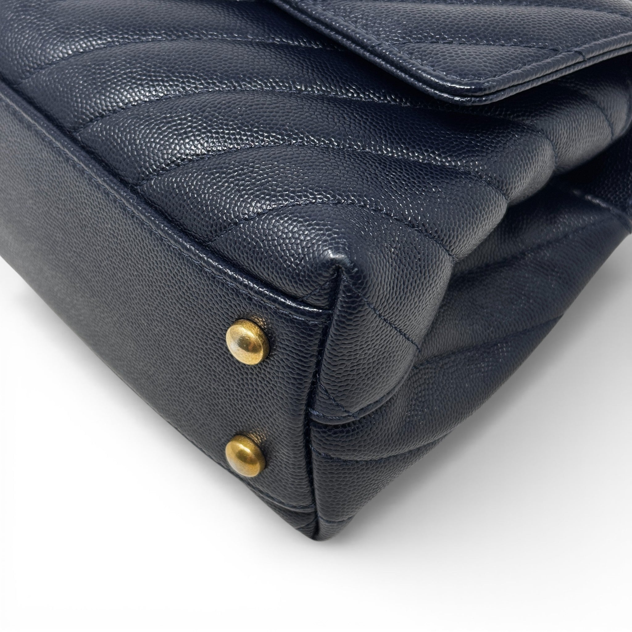 Chanel Navy Chevron Small Coco Handle