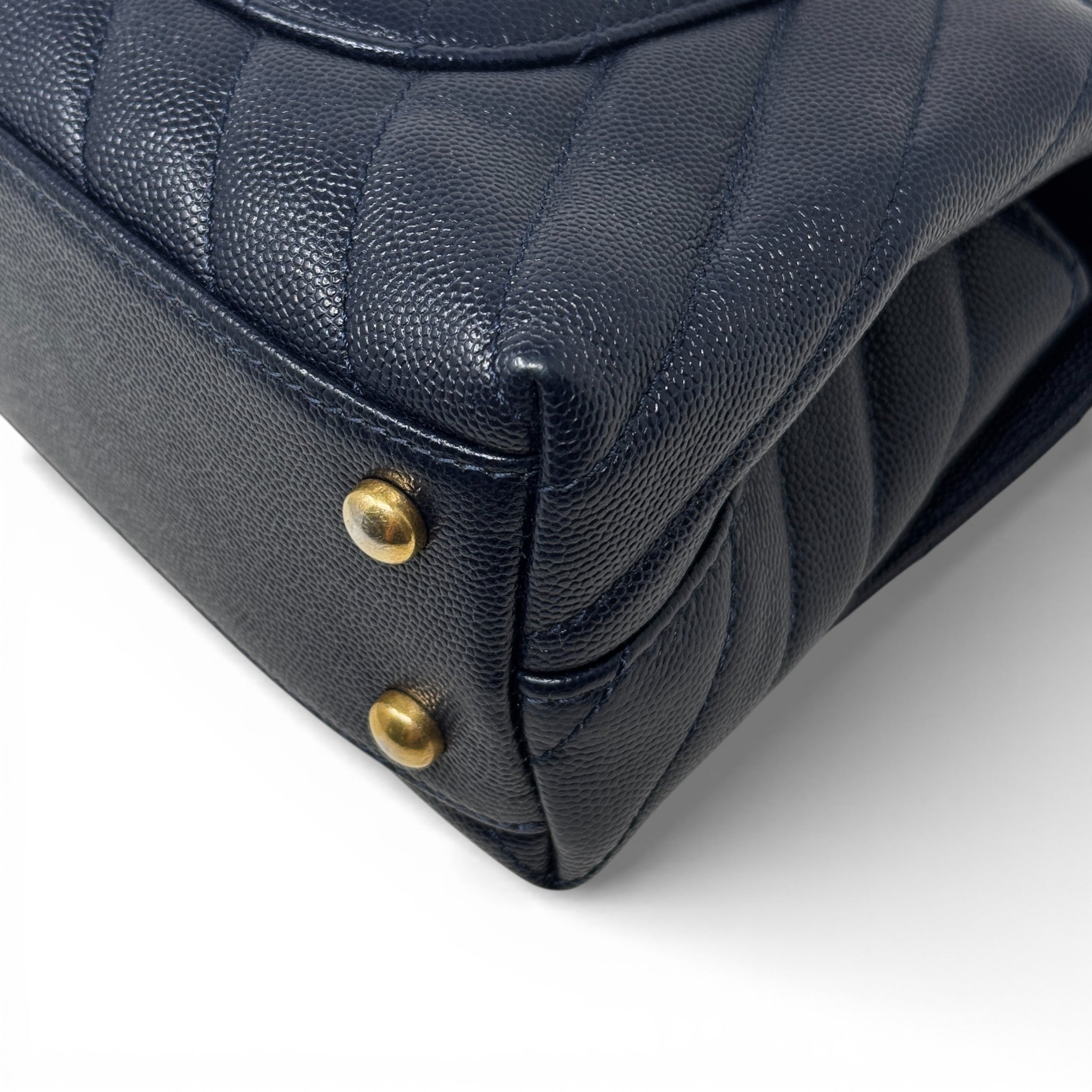 Chanel Navy Chevron Small Coco Handle