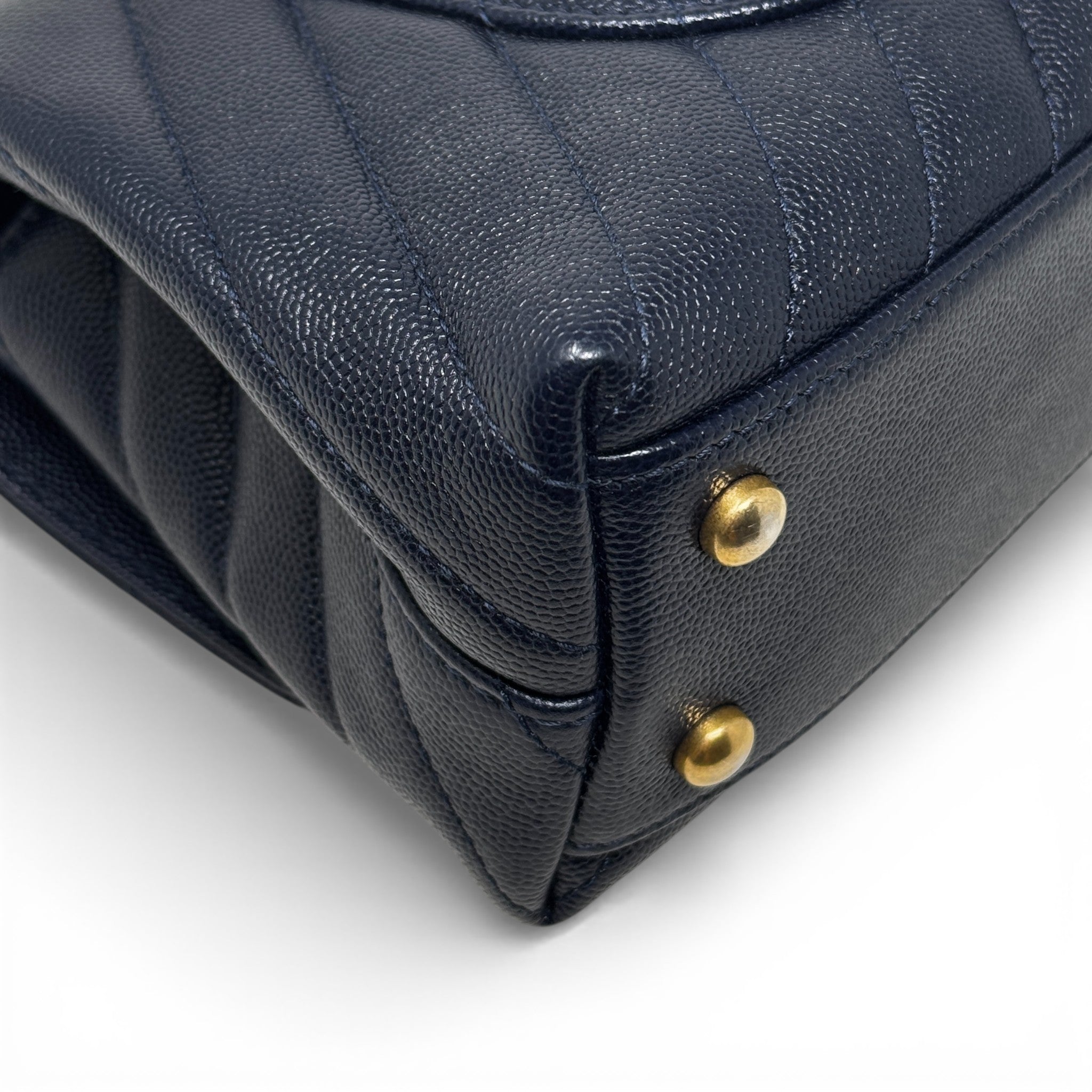 Chanel Navy Chevron Small Coco Handle