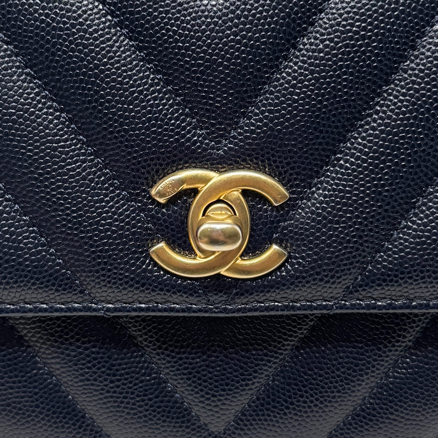 Chanel Navy Chevron Small Coco Handle