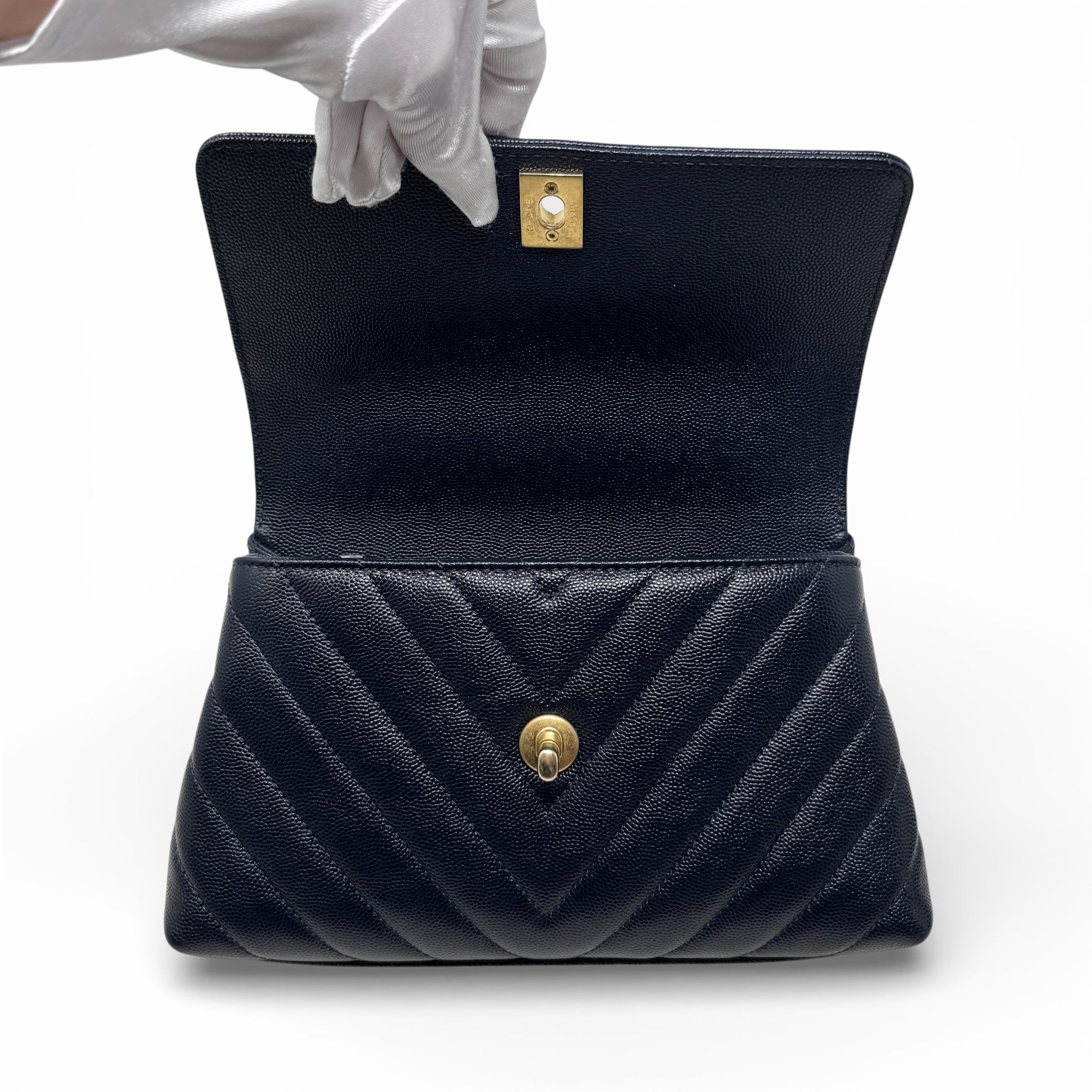 Chanel Navy Chevron Small Coco Handle