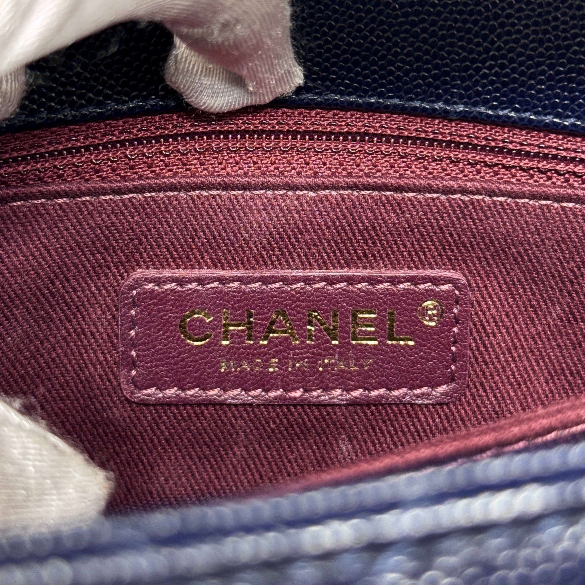 Chanel Navy Chevron Small Coco Handle