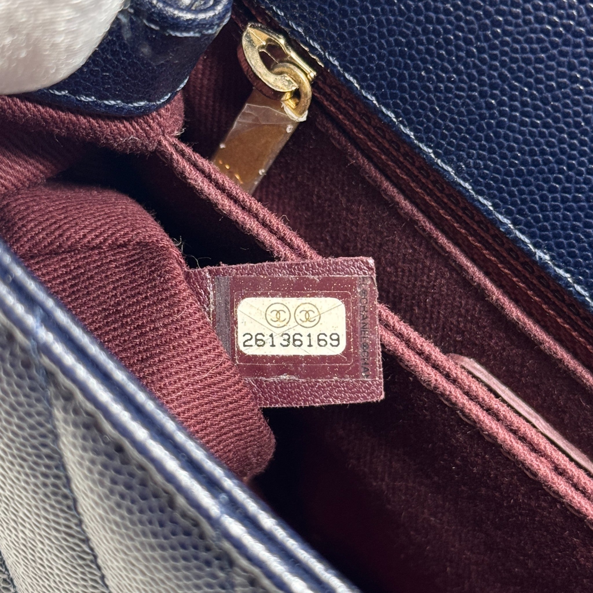 Chanel Navy Chevron Small Coco Handle