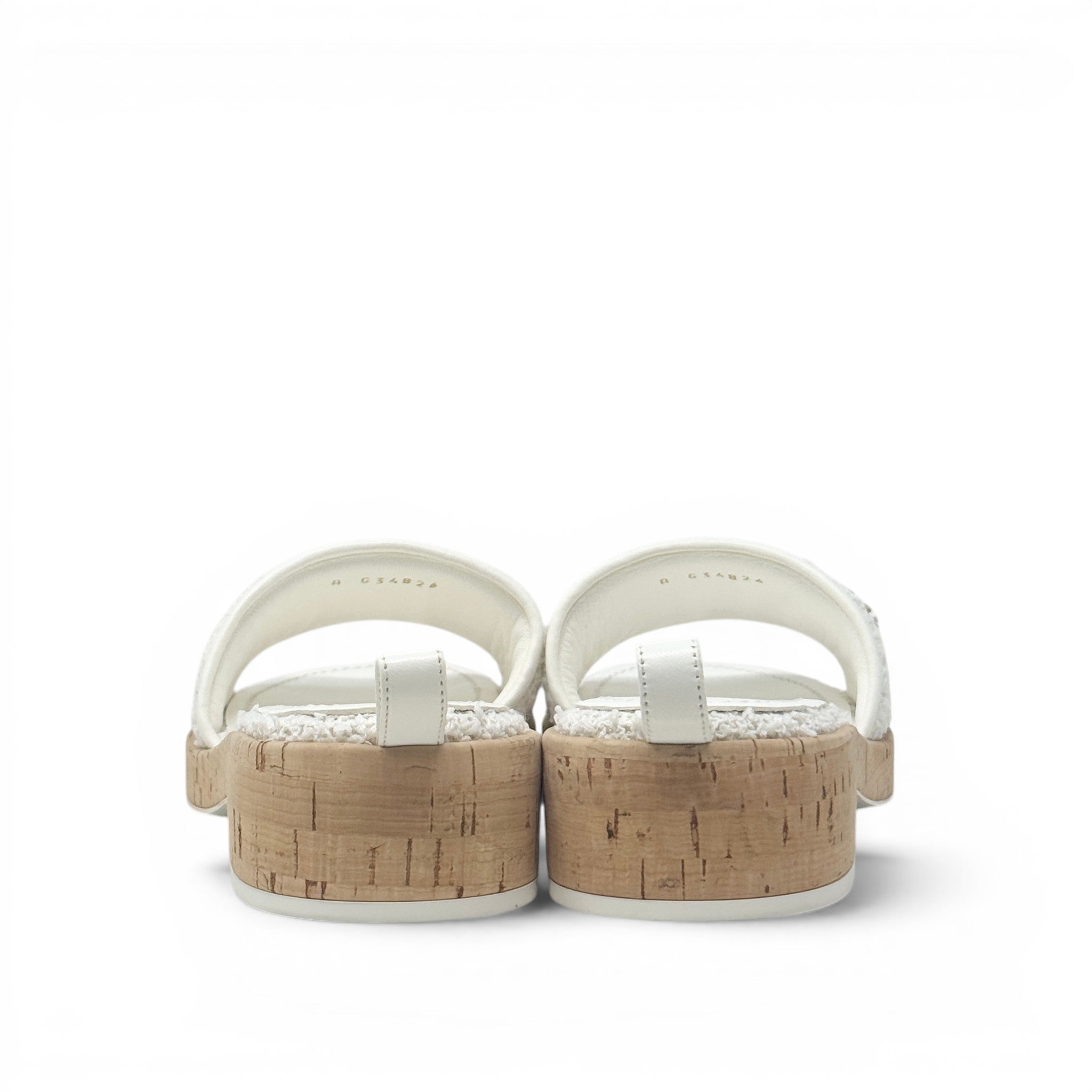 Chanel White Tweed Logo Sandals 39