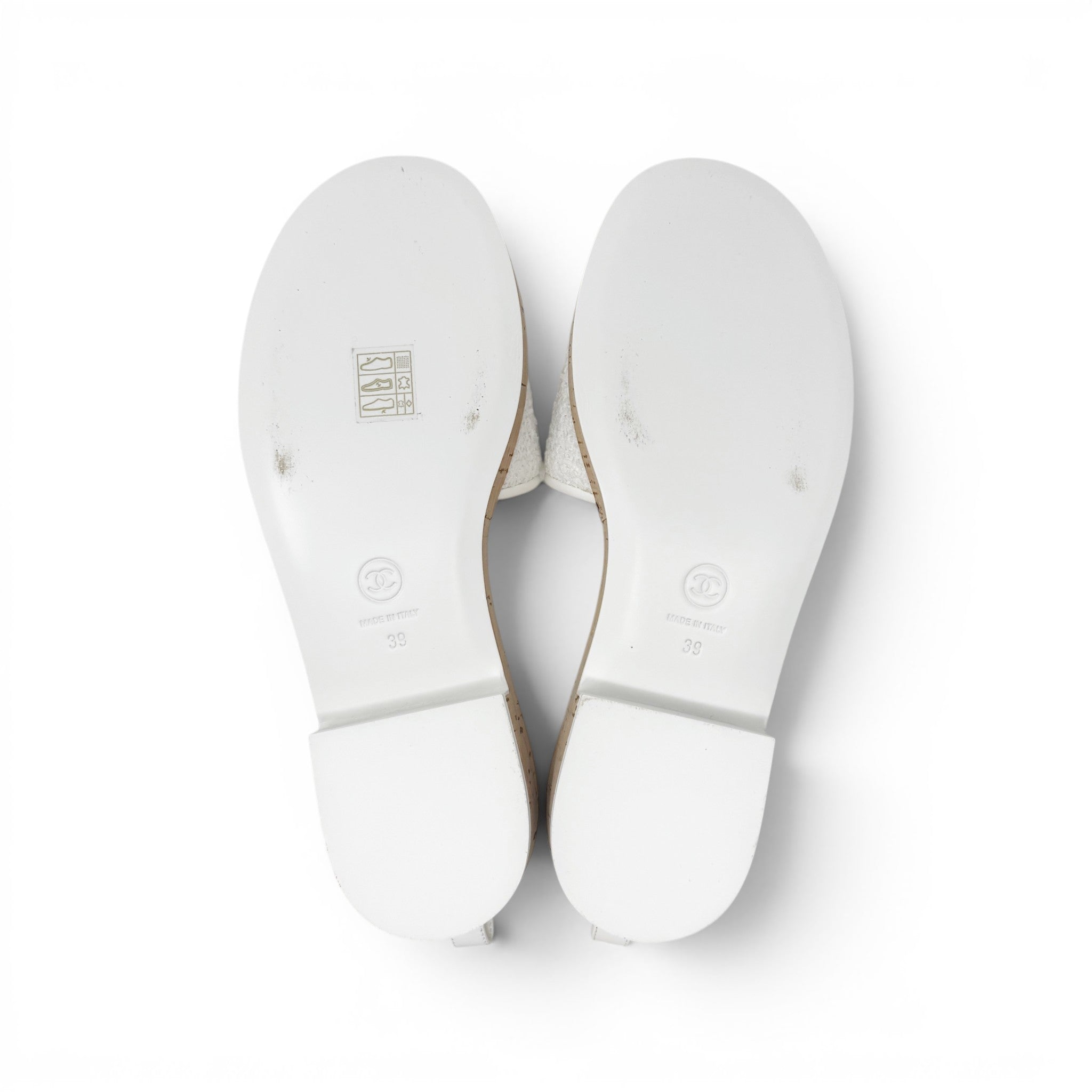 Chanel White Tweed Logo Sandals 39