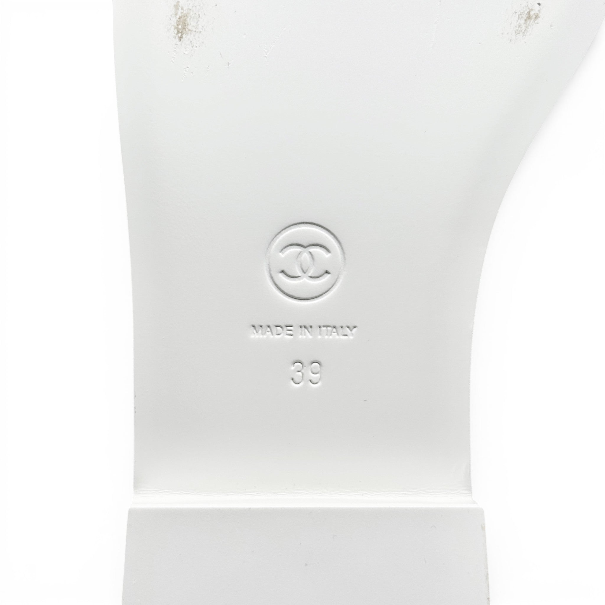 Chanel White Tweed Logo Sandals 39