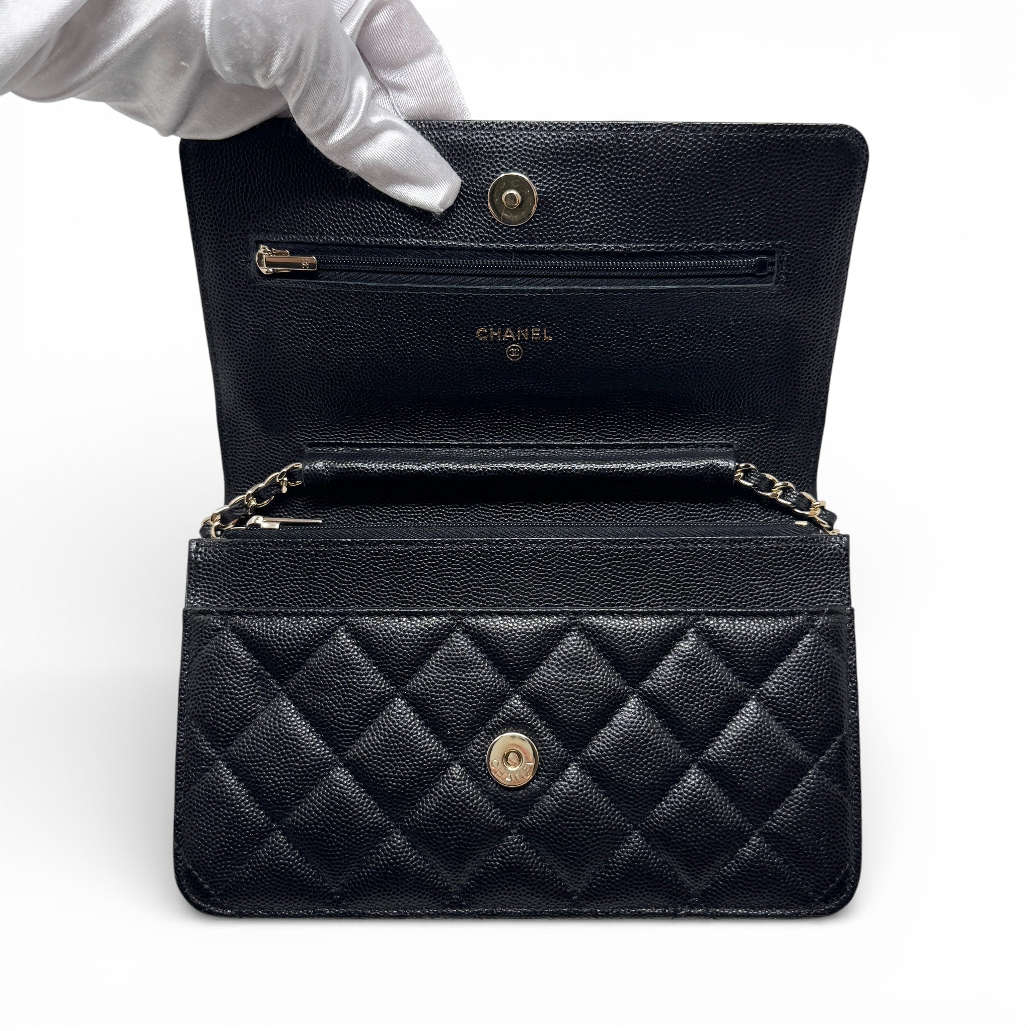 Chanel Black Caviar Classic Wallet On Chain