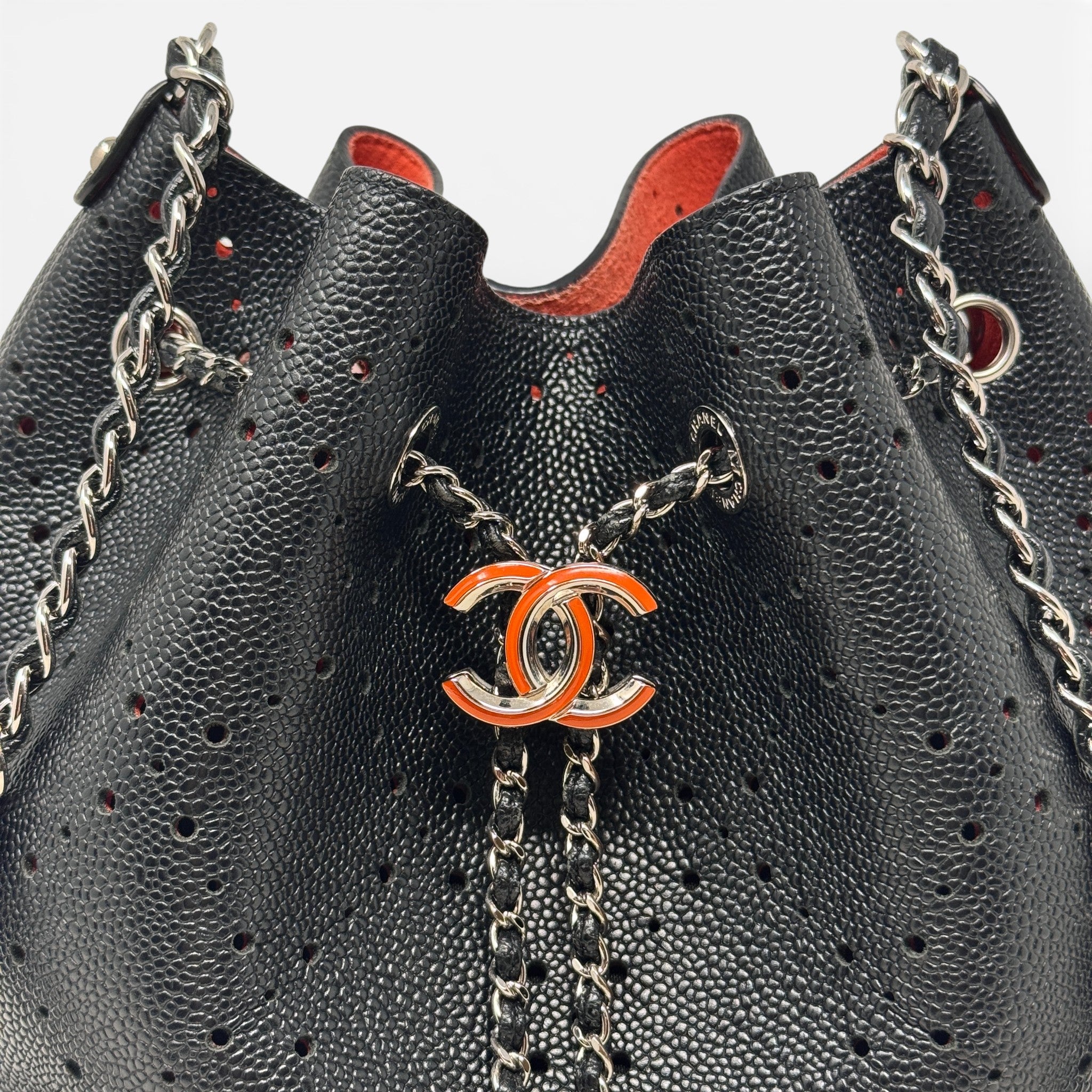Chanel Black Perforated Medium Bucket Bag