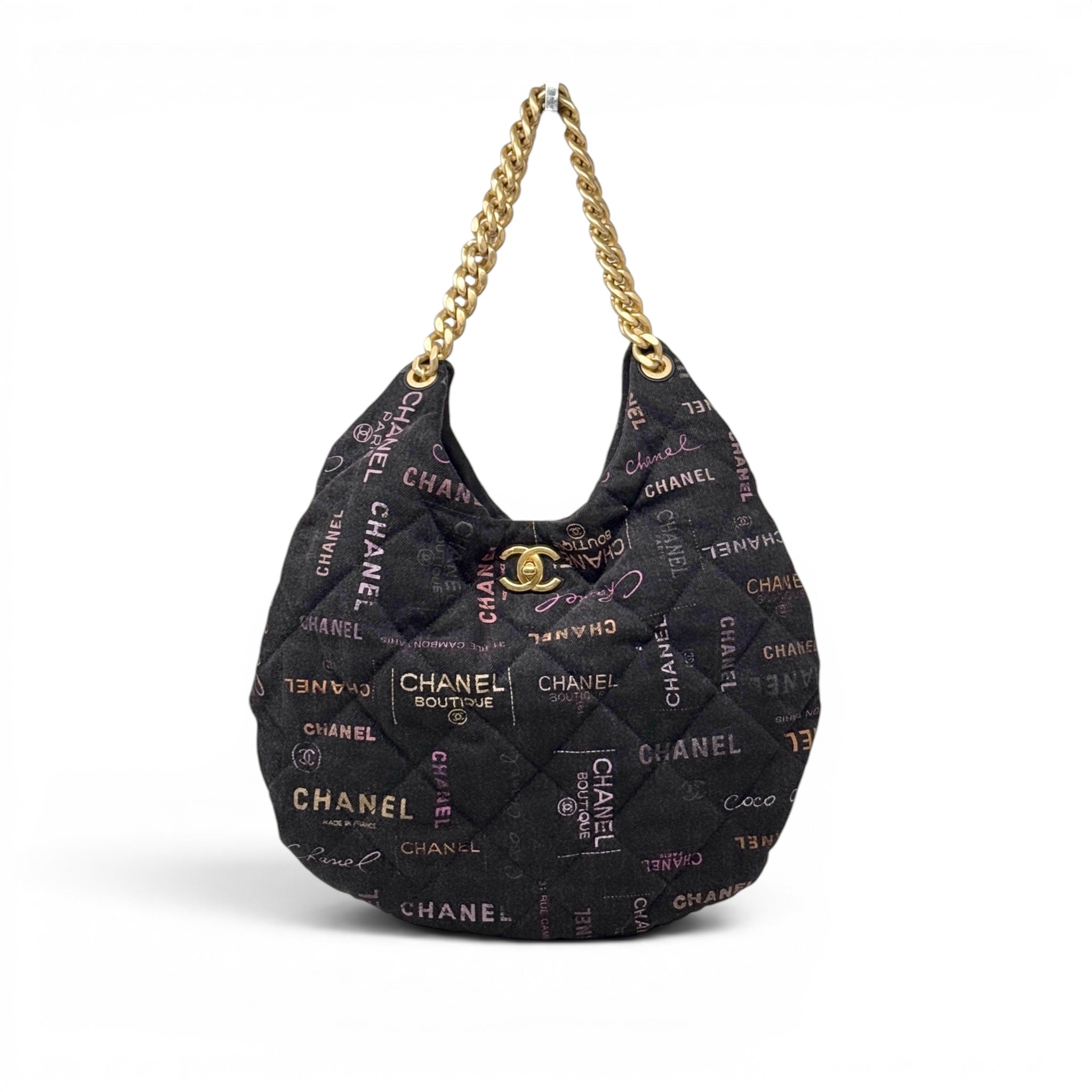 Chanel Black Denim Mood Maxi Hobo Bag