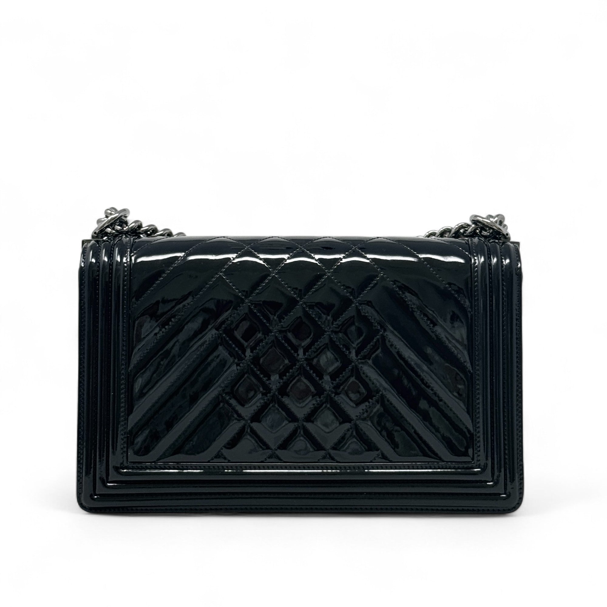 Chanel Black Patent Medium Boy Bag