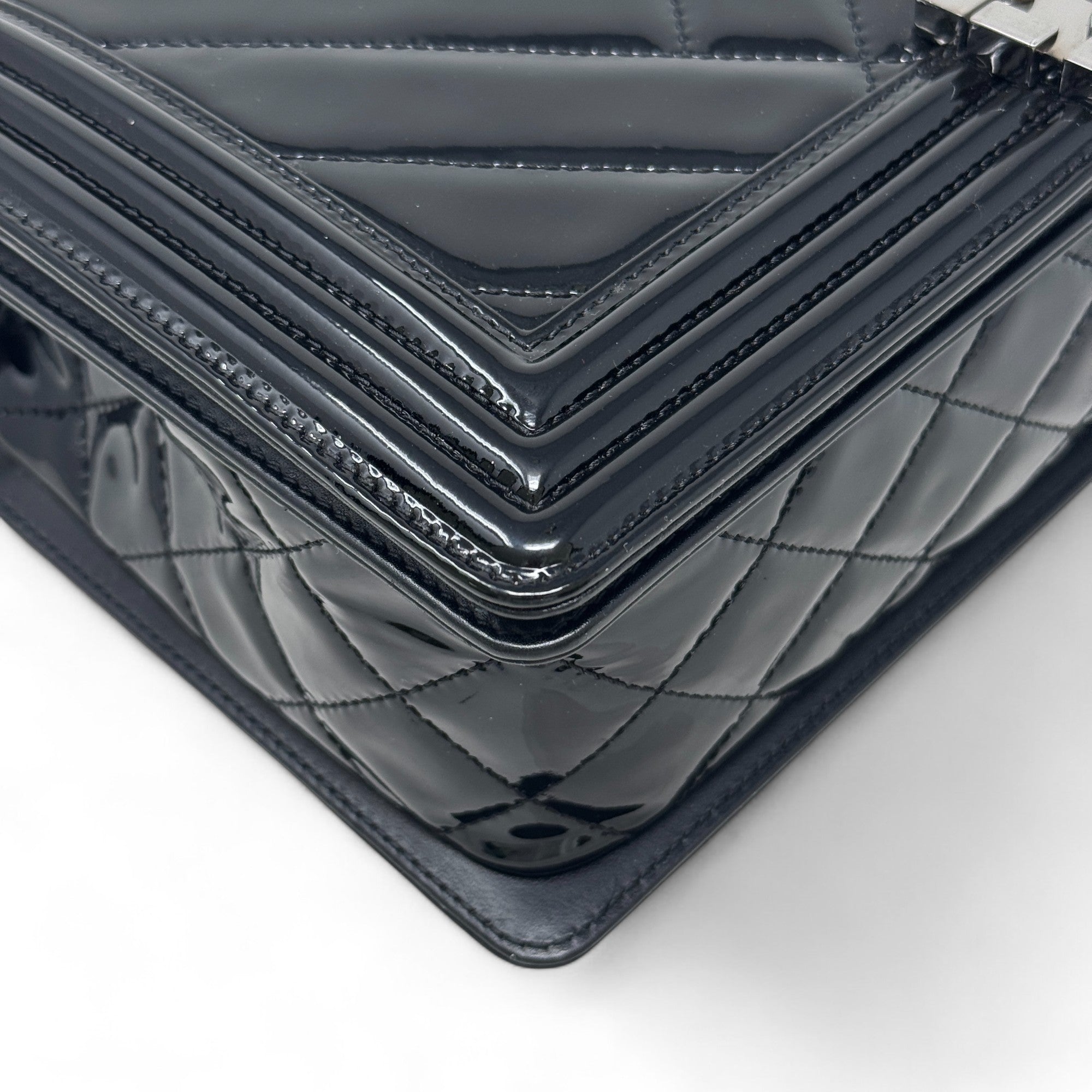 Chanel Black Patent Medium Boy Bag