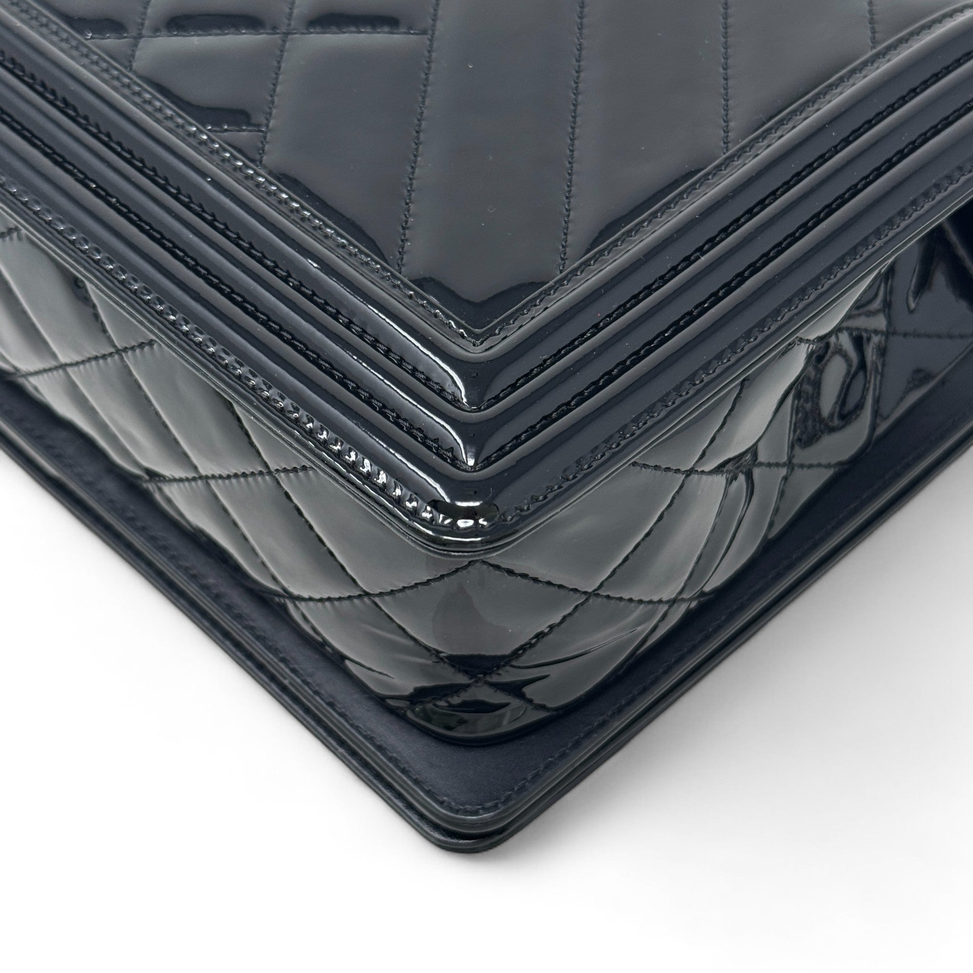 Chanel Black Patent Medium Boy Bag